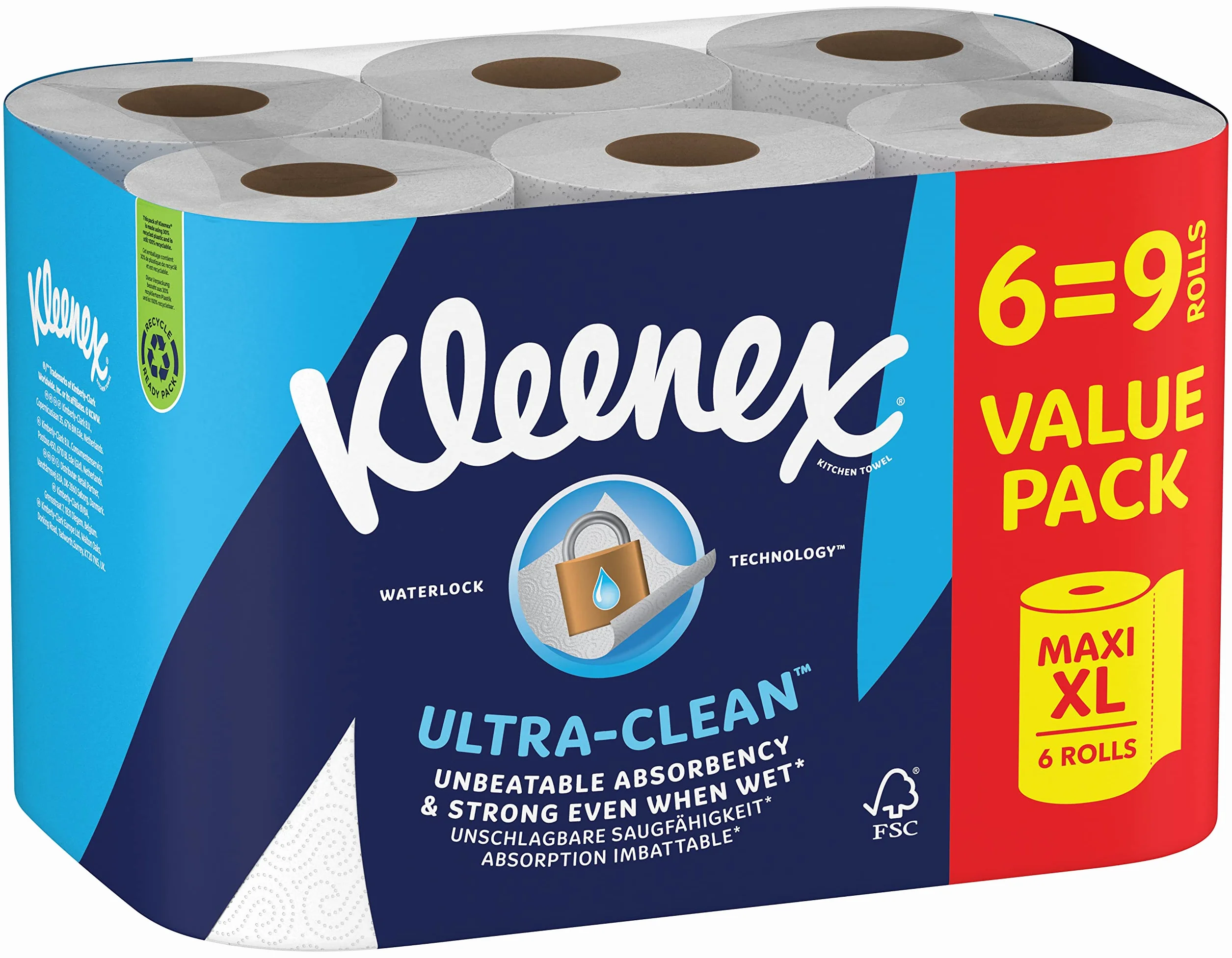 Kleenex Ultra Clean rotolo da cucina 6 Maxi XL assorbenza insuperabile confezione riciclabile