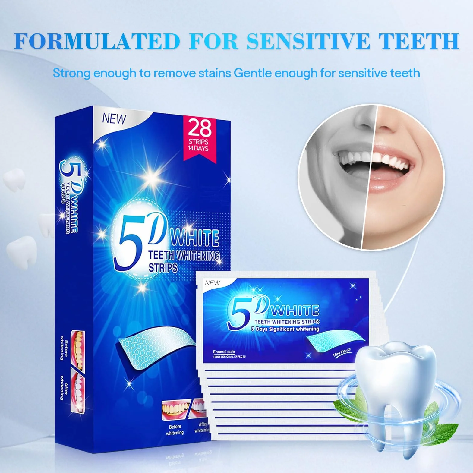 Sbiancante Denti,28 Striscie Strisce Sbiancanti Denti Sbiancante Denti Professionale kit Sbiancamento Denti Whitening Strips Rimuove le Macchie Profonde Teeth Rapid Whitening Sicuro per Smalto