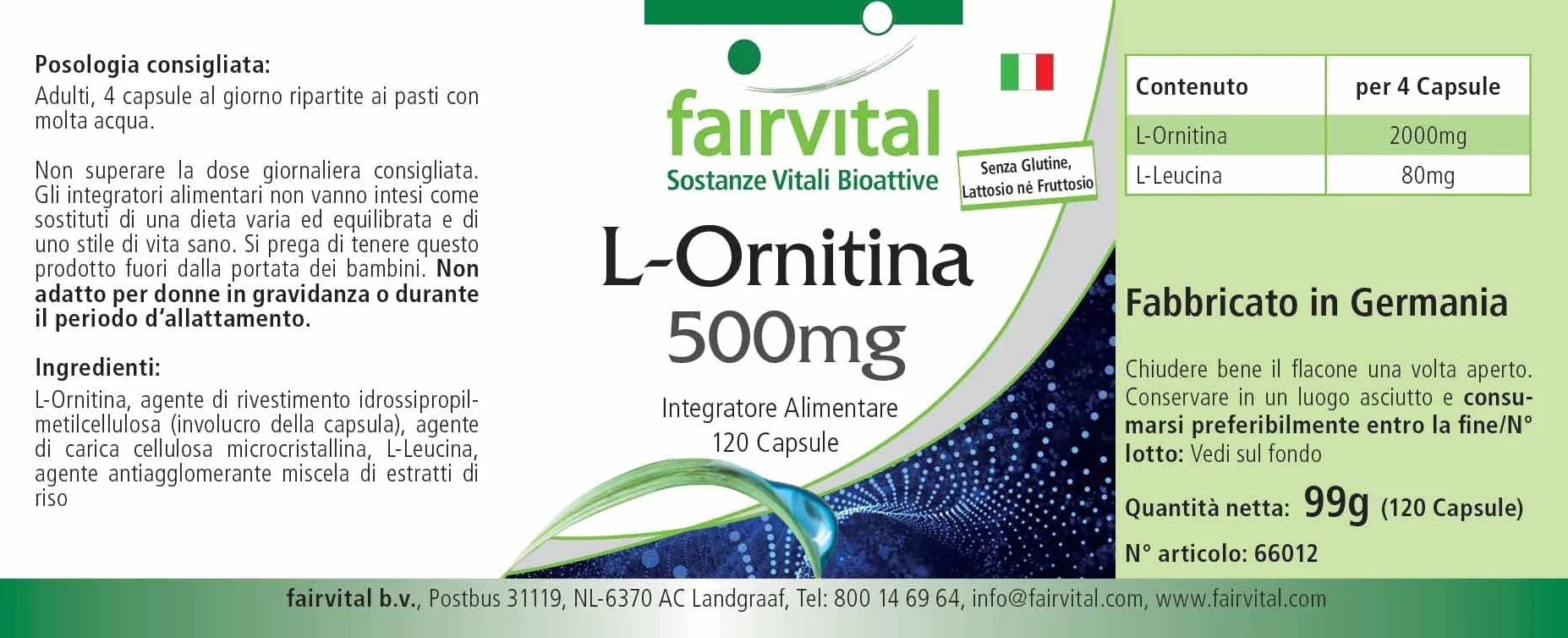 Fairvital L-ornitina 500 mg, 120 kapsułek, wysoka dawka, wegańskie