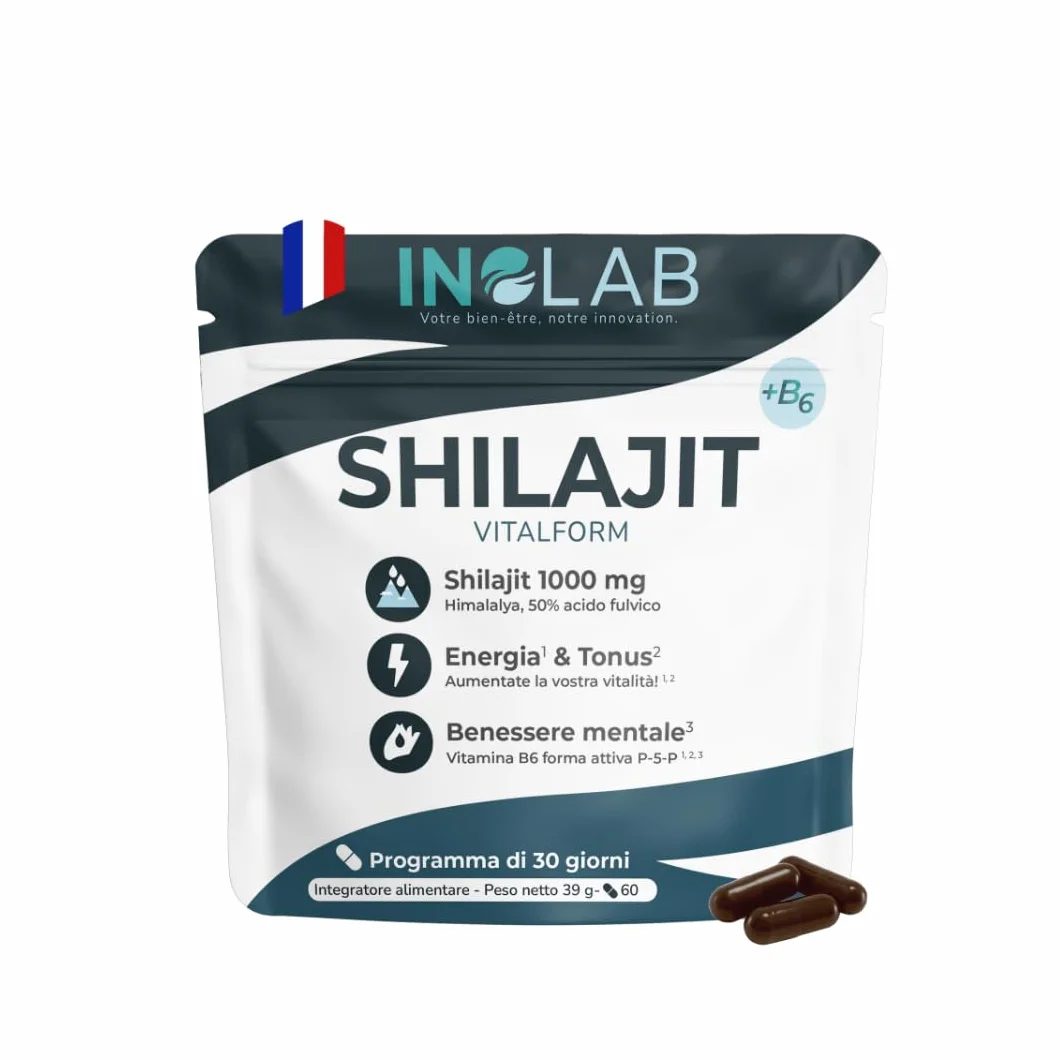 INOLAB Shilajit Puro Originale Himalaya | Titolato al 50% in Acido Fulvico I Integratore per Energia, Equilibrio ormonale, Vitalità maschile e Benessere Mentale I Shilajit Mumijo Capsule Vegan