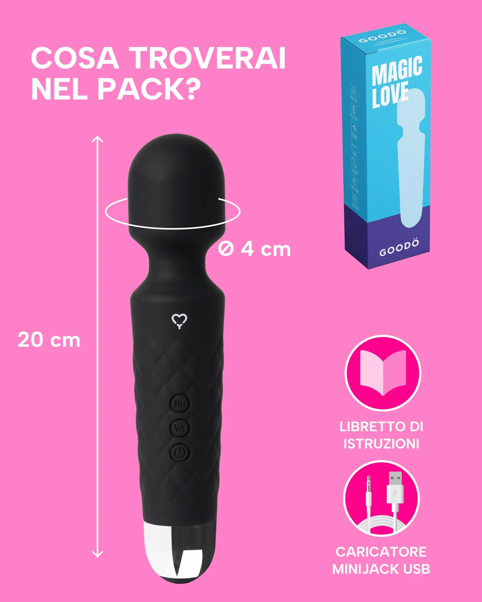 MySecretCase Magic Wand 20cm Stimolatore per Clitoride Vibratoreper Donna Wireless 20 Vibrazioni + 8 Velocità Sexytoysys Coppia Masturbatore per Donna Vibratore Clitoride Impermeabile USB