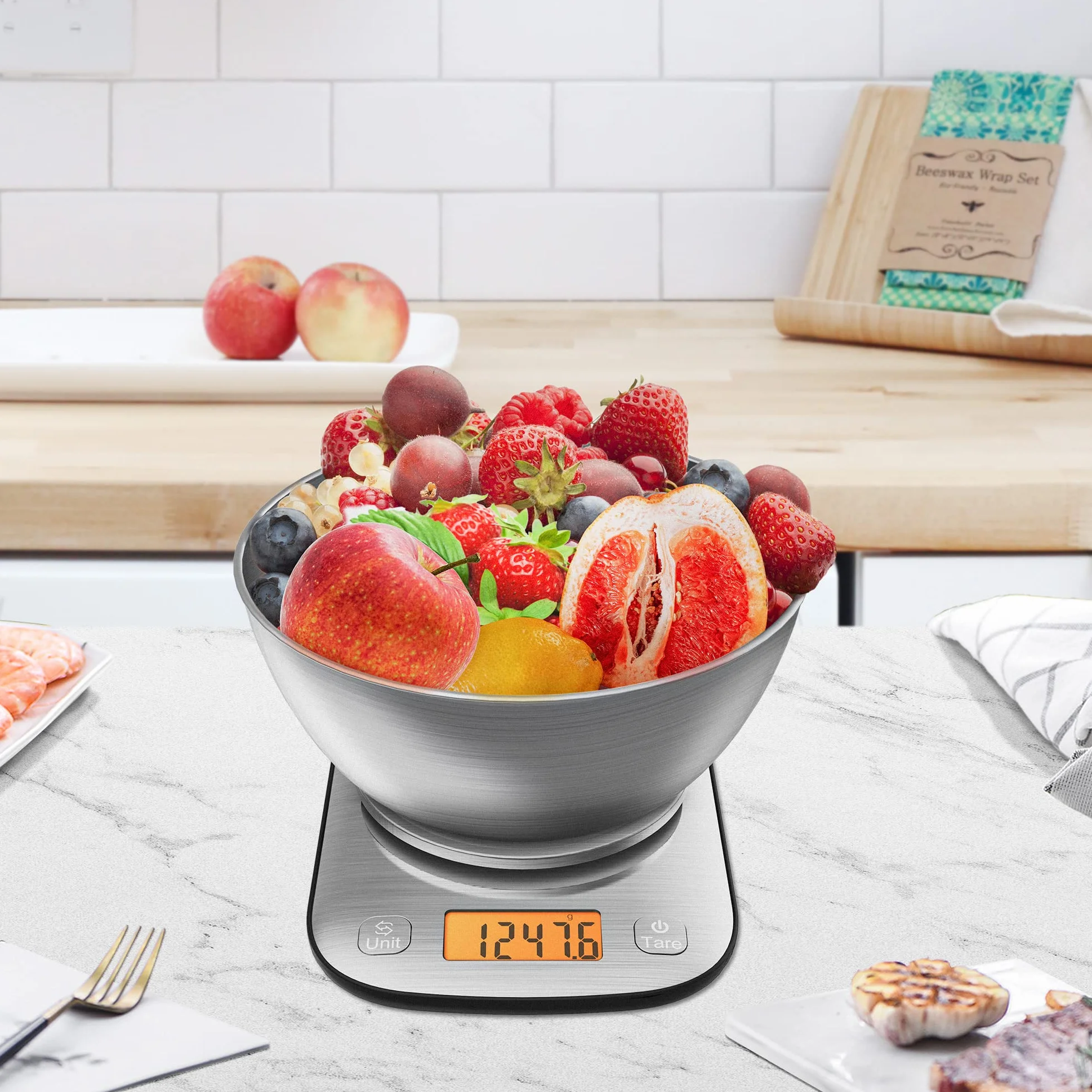 Bilancia digitale da cucina IPX6 in acciaio inox professionale con ciotola per la perdita di peso
