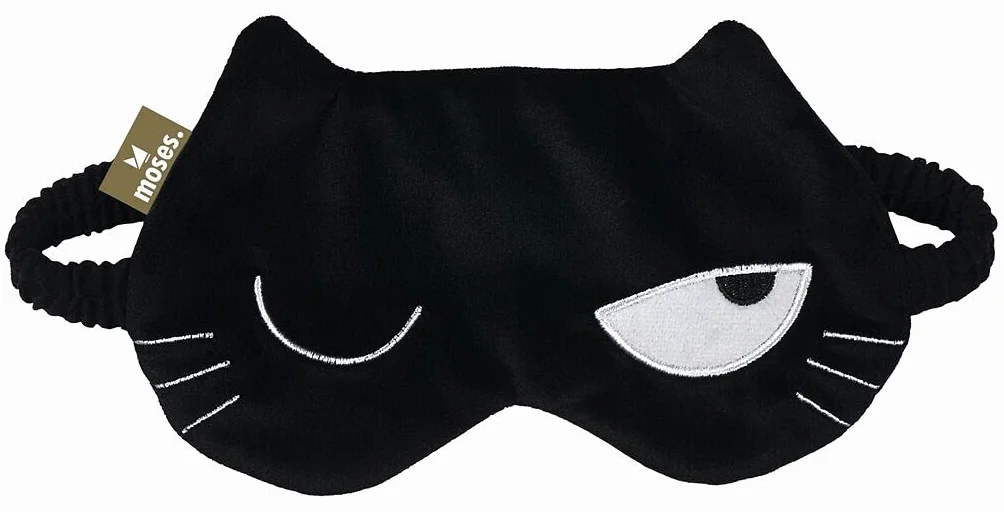 moses Ed the Cat - Mascherina per dormire Sleepy Ed, morbida maschera in jersey, con banda larga ed elastica