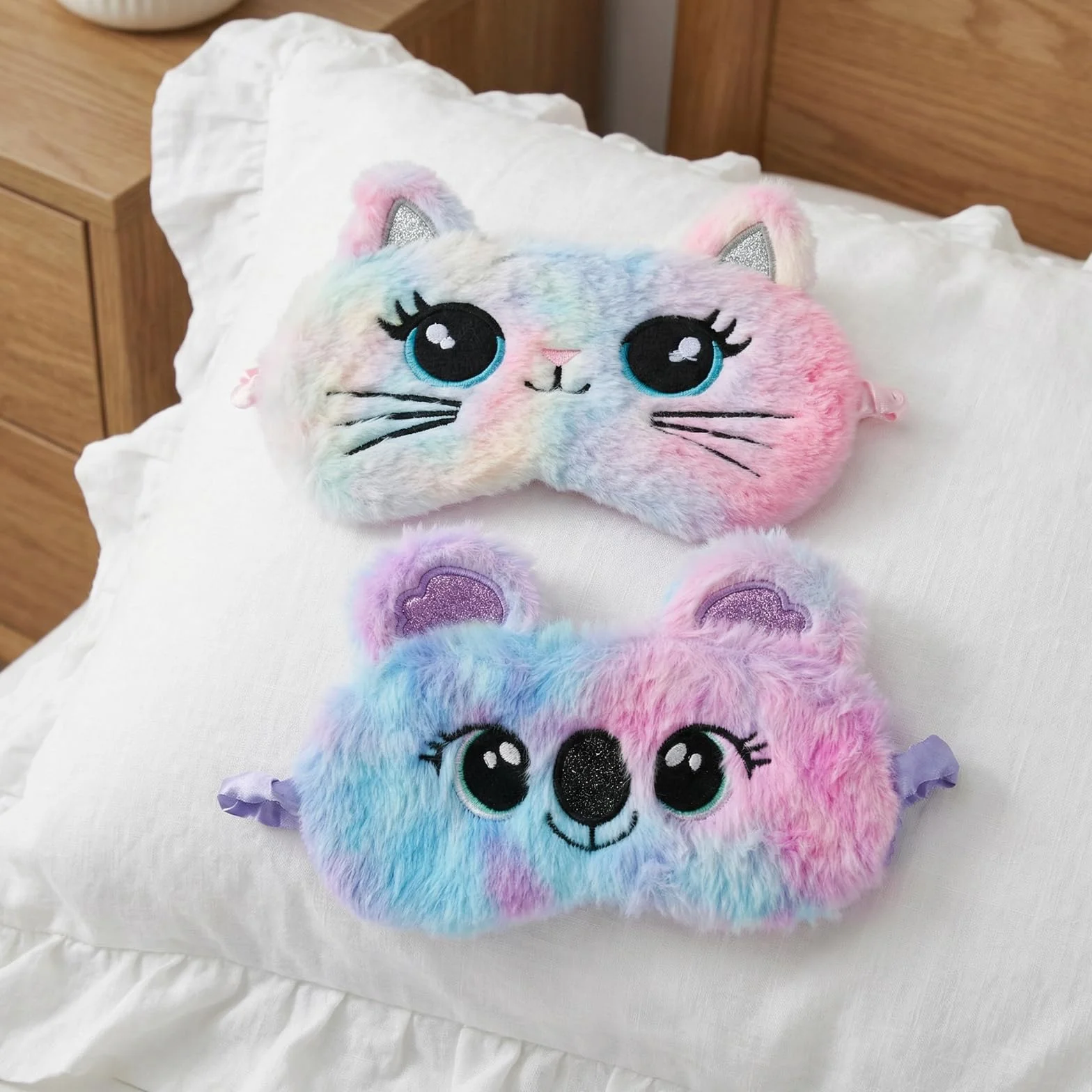 2 mascherine per dormire per bambini, graziose forme di animali, maschera per gli occhi in morbido peluche, adatta per ragazzi e ragazze, per viaggi, per dormire a pranzo e come accessorio per feste