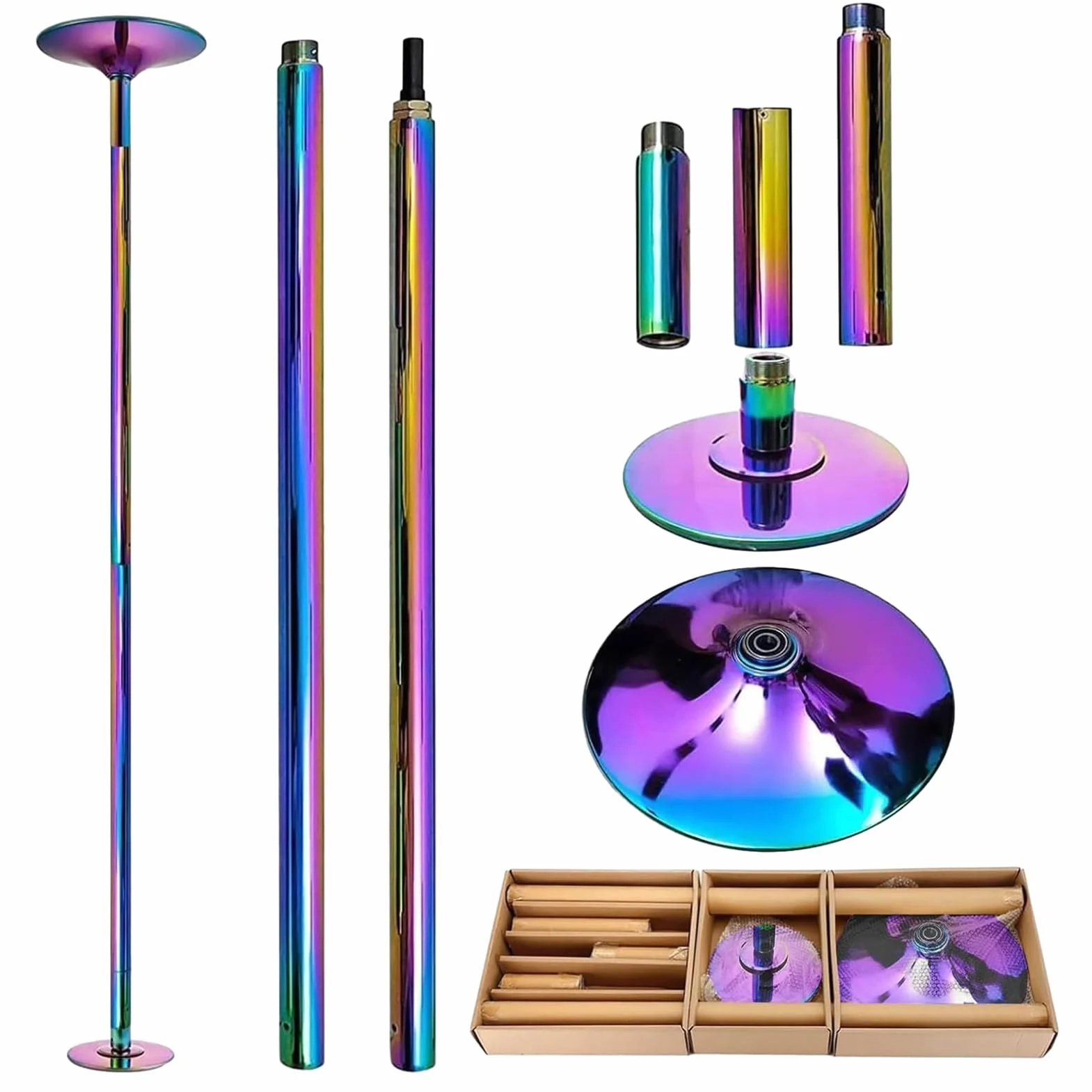 Palos Pole Dance Professionale Altezza Regolabile 223,5-274,5 cm 45 mm Rotante e Statico Portatile Nero/Multicolore