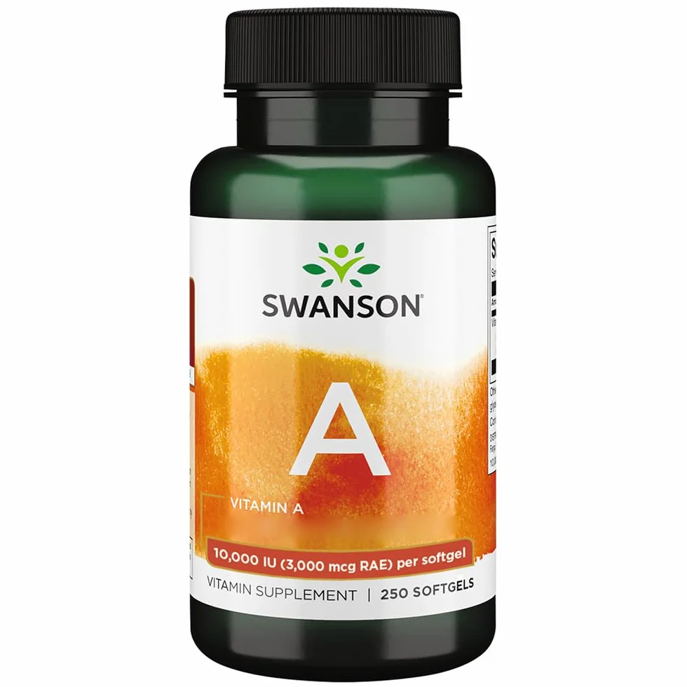 Swanson, Vitamin A 10.000IU (3.000mcg), con Olio di Fegato di Merluzzo, 250 Softgels, Altamente Dosato, Testato in Laboratorio, Senza Soia, Senza Glutine, non OGM