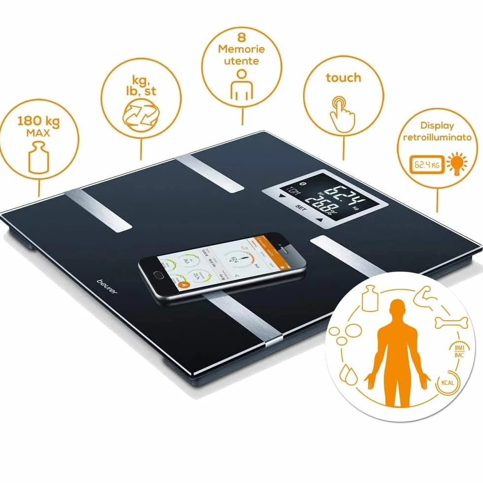 Beurer BF 720 Bilancia Diagnostica Bluetooth Peso Grasso Corporeo Muscolare AMR BMR Nero