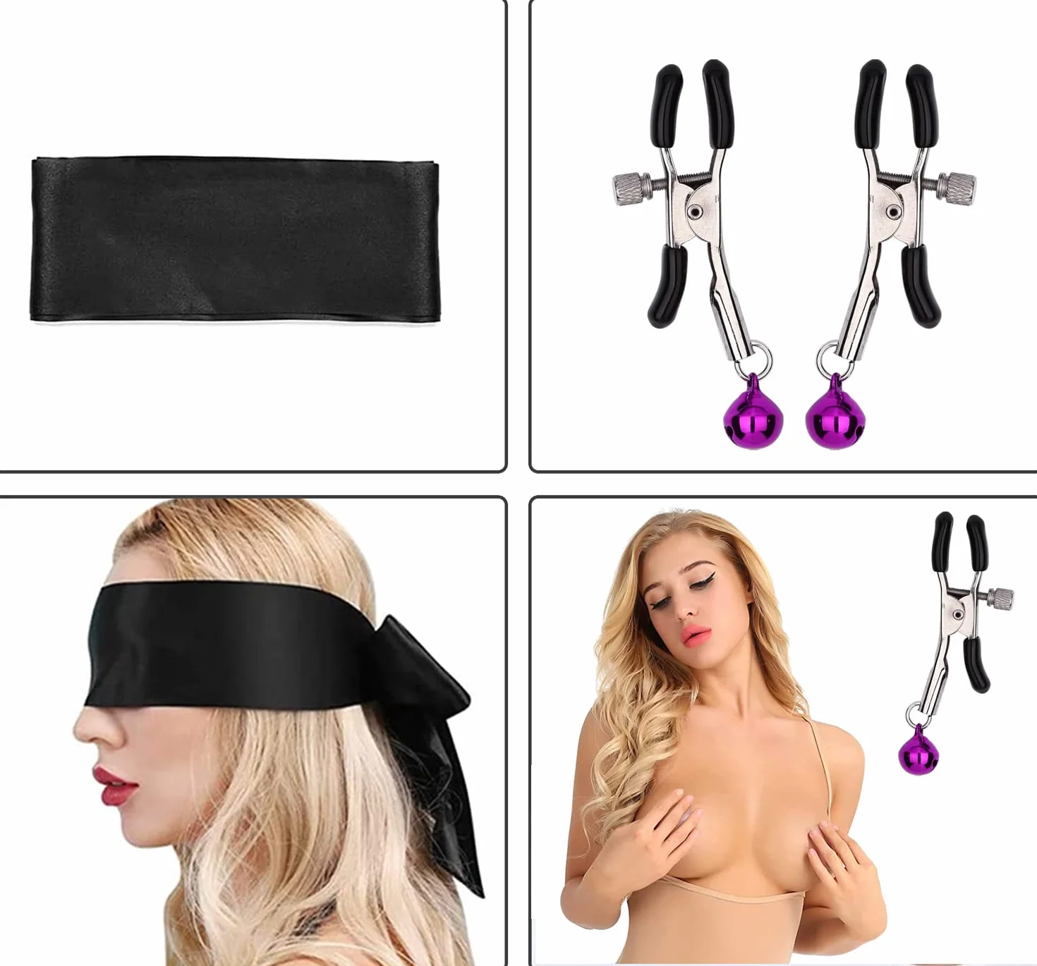 Set Bondage SM Letto Vincoli con Morsetti Capezzoli Maschera Occhi Manette Piedi Giocattoli Sesso per Principianti Coppie