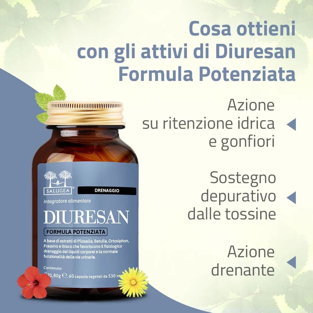 Salugea DIURESAN Formula Potenziata Integratore Ritenzione Idrica Drenaggio Depurazione Capsule Vegetali 60 capsule