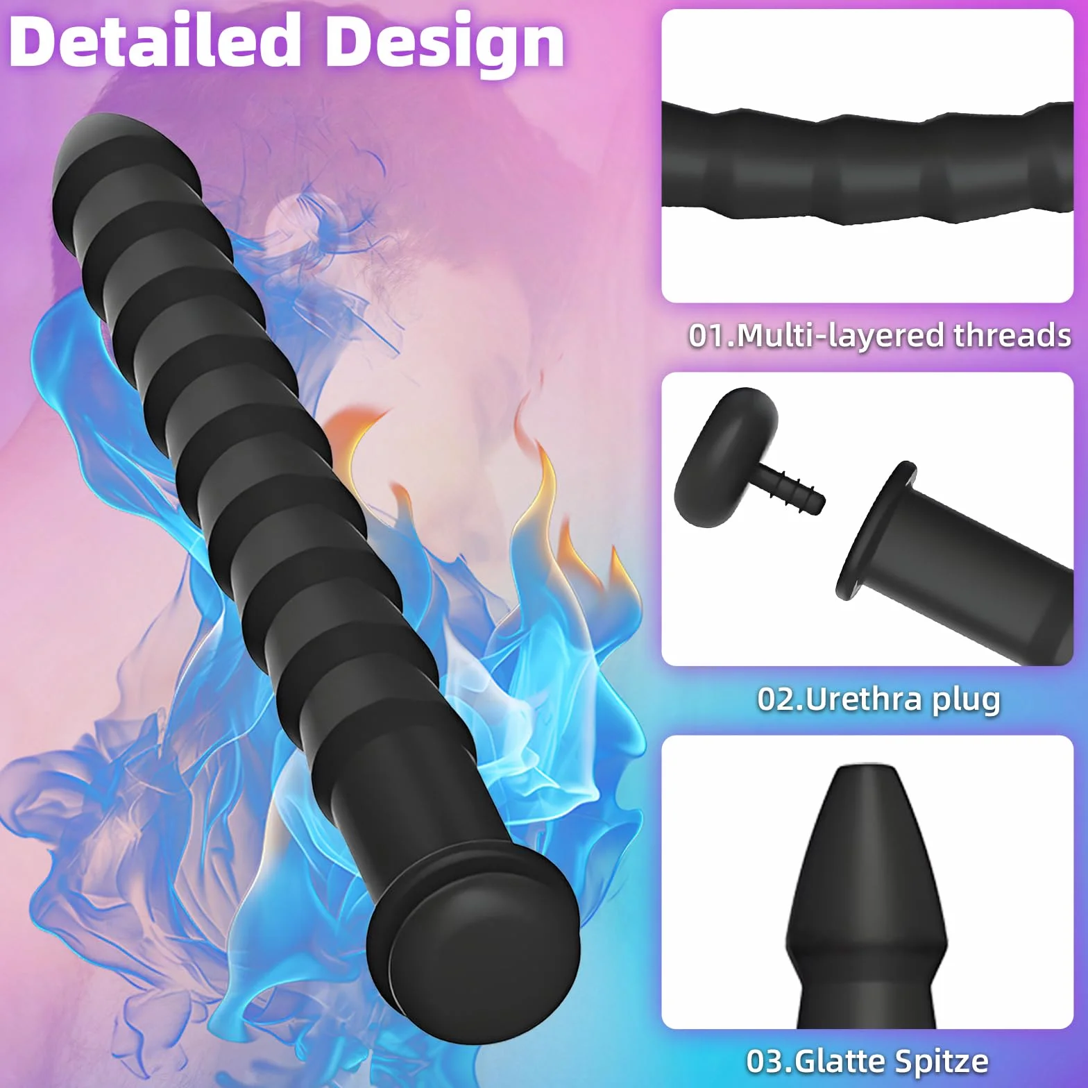 Set 5 Dilatatori per Pene in Silicone Cavo Antiscivolo Plug Uretrale Stimolazione Prostata Giocattoli Sessuali BDSM