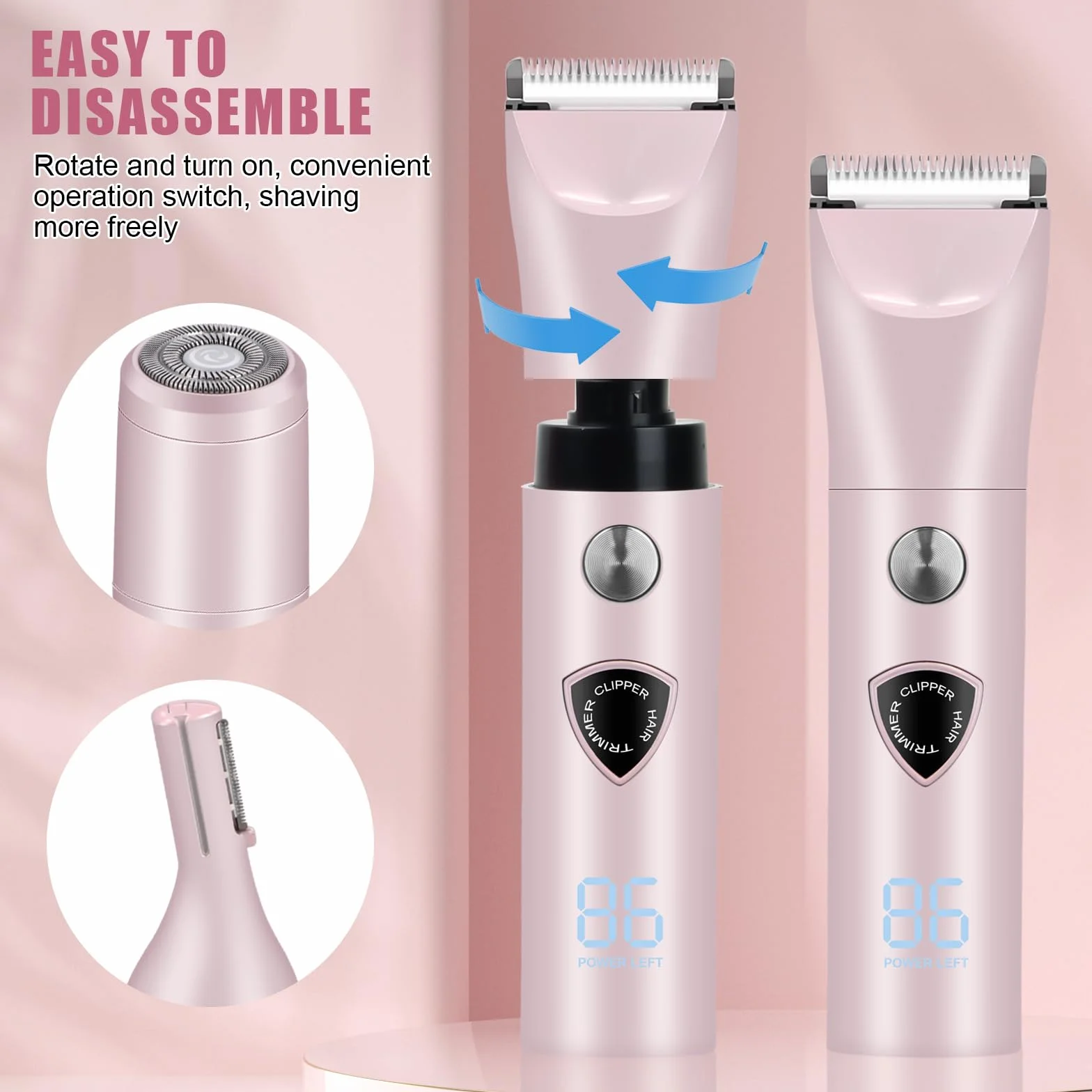 Rasoio Elettrico Donna 3 in 1 con Display LED Impermeabile Ricaricabile Epilatore Depilazione Indolore per Corpo Ascelle Gambe Bikini