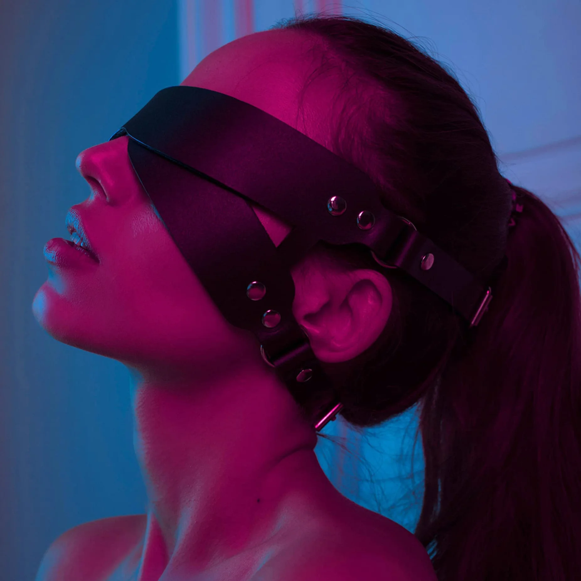 Benda BDSM Maschera per Occhi in Pelle Nero Erotico Sexy per Festa Veneziana