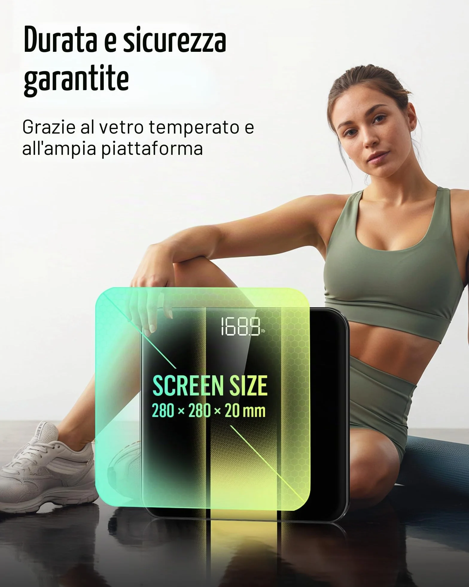 RunStar Bilancia Pesapersone Digitale Professionale, Max 180 kg, Display LED, Vetro Temperato 6 mm