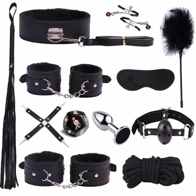 Black Dade Liscia Pelle Regolabile Set di 12 Pezzi BDSM Bondage Accessori Sportivi, Attrezzature di Allenamento di Resistenza