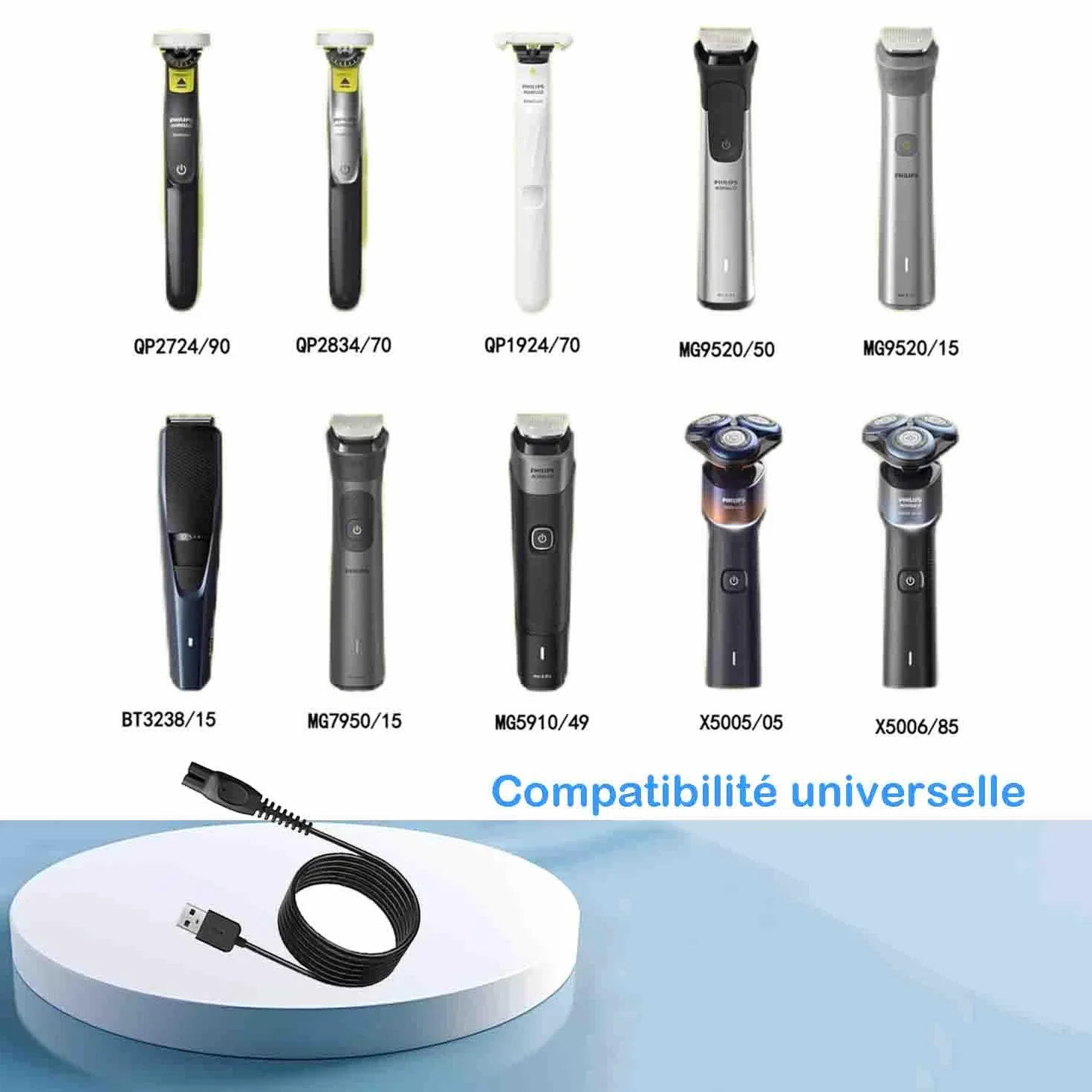 Philips OneBlade Caricabatterie USB Cavo QP2724 QP2734 QP2824 QP2834 QP1924 MG5910 MG7910 S7887 S5880 PQ88 PQ889