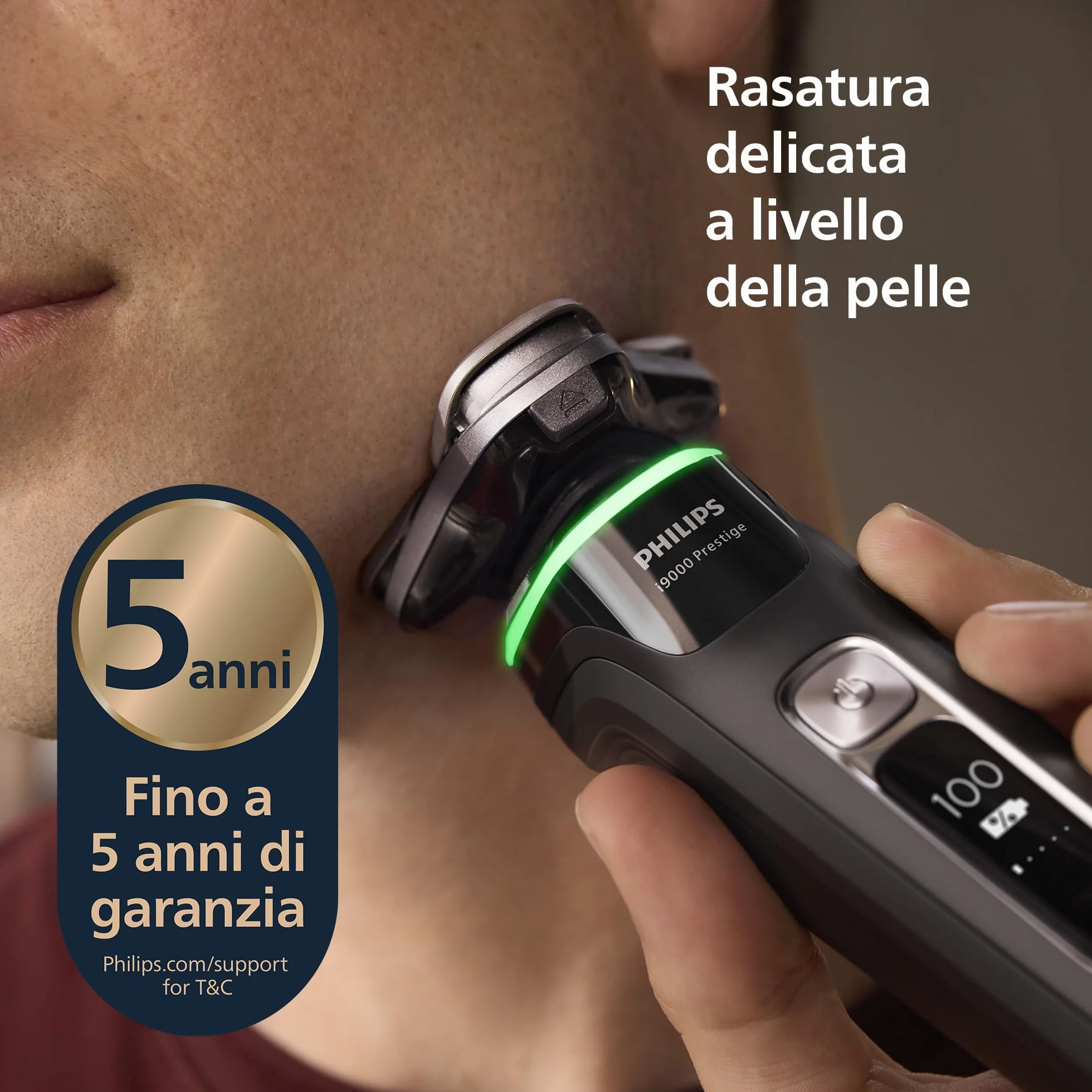 Philips Shaver i9000 Prestige Rasoio Elettrico Wet & Dry Skin IQ Triplo Sistema Lift & Cut Doppie Lame Acciaio 360º XP9207/30