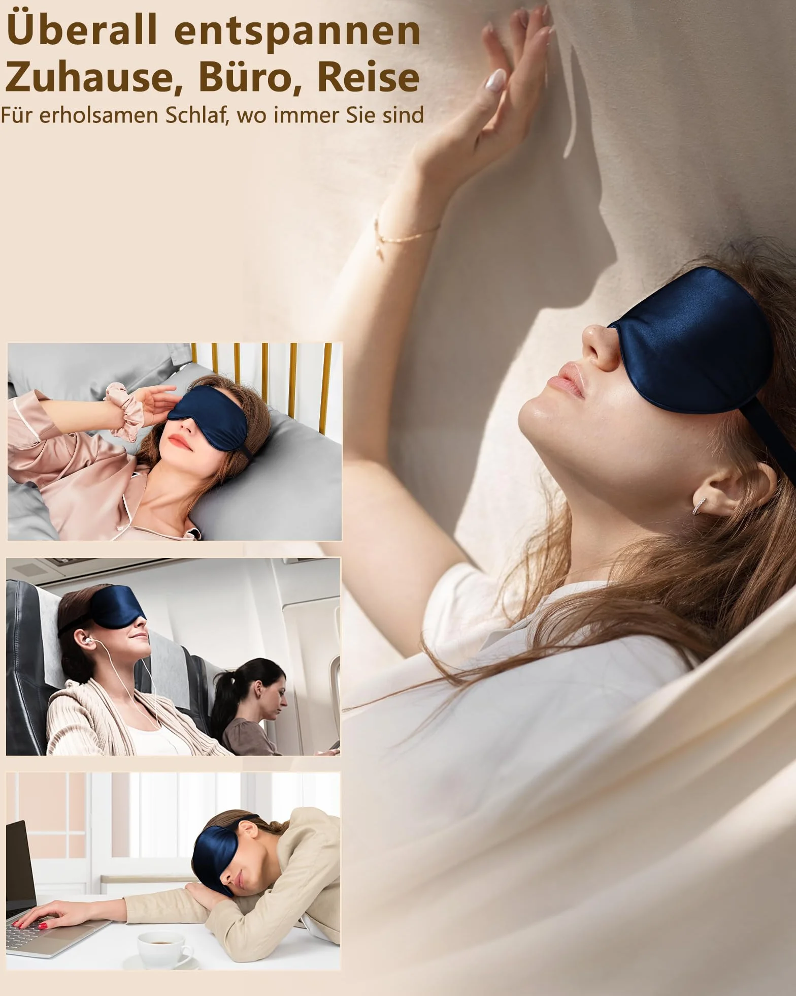 Aosun Maschera per dormire in seta per chi dorme sul fianco, 100% seta di gelso biologica, 100% con blocco della luce, con fascia regolabile per donne e uomini e bambini, maschera compatta per gli