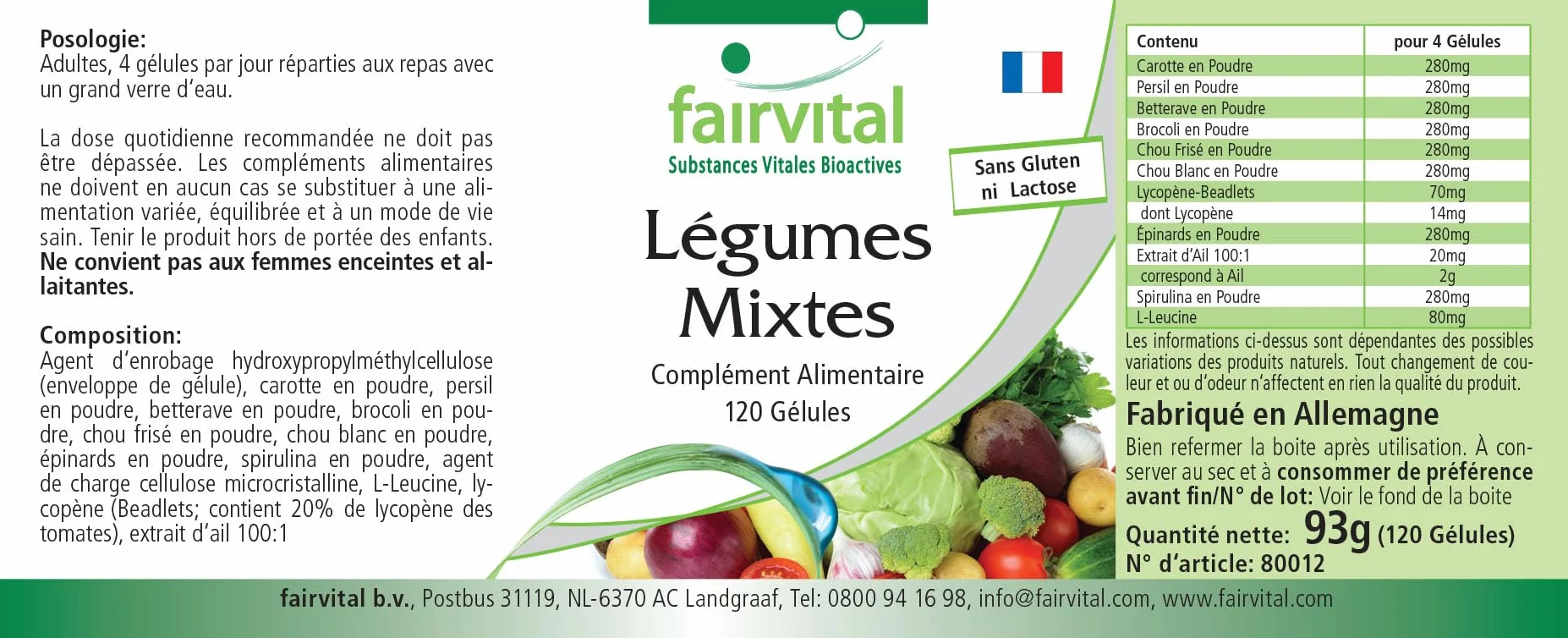 Fairvital Verdure Pur 120 capsule alto dosaggio 10 varietà di verdure VEGAN