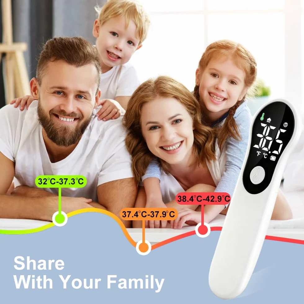 Termometro Febbre Digitale Senza Contatto, Termometro Neonato Bambini Adulti, Termometro Clinico Frontale con Allarme Febbre, Lettura Istantanea 1 Secondo, °C/°F