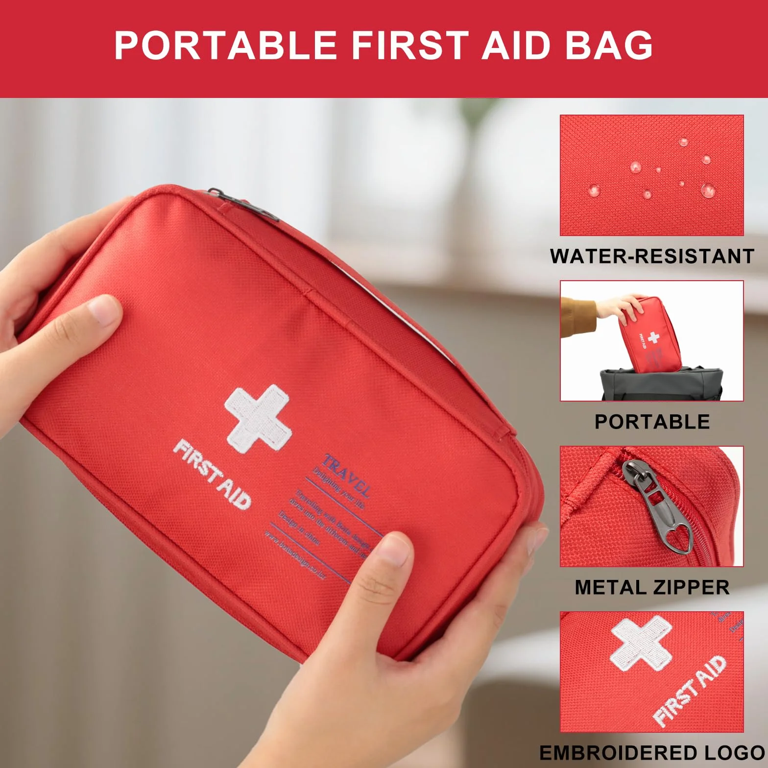 VINATO Kit di Primo Soccorso, Borsa Medica Portatile Vuota, Rosso