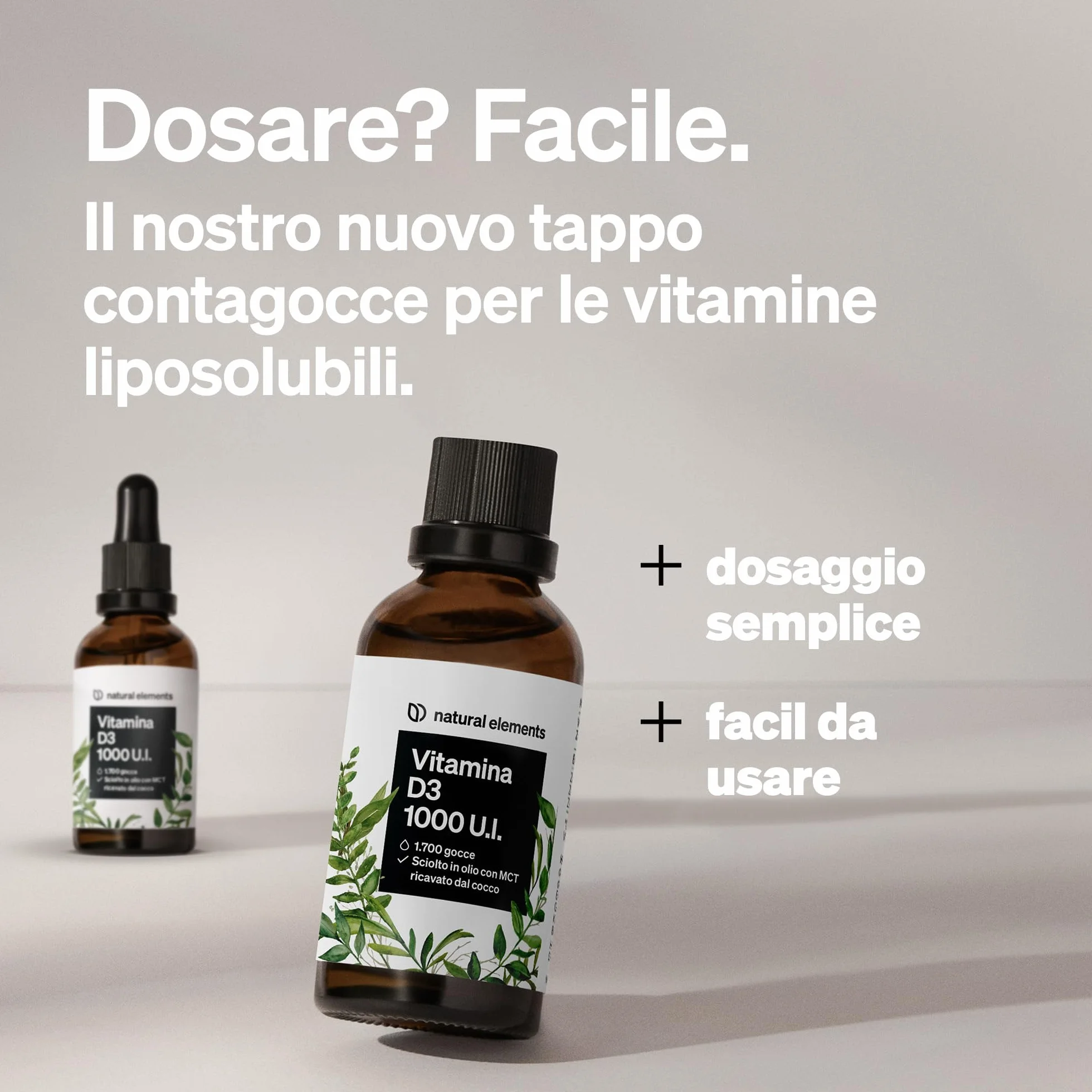 Vitamina D3 – 1000 I.U. per goccia – 50 ml (1750 gocce) – natural elements – In olio MCT di cocco – Integratore Vitamin D – Alto dosaggio, liquida