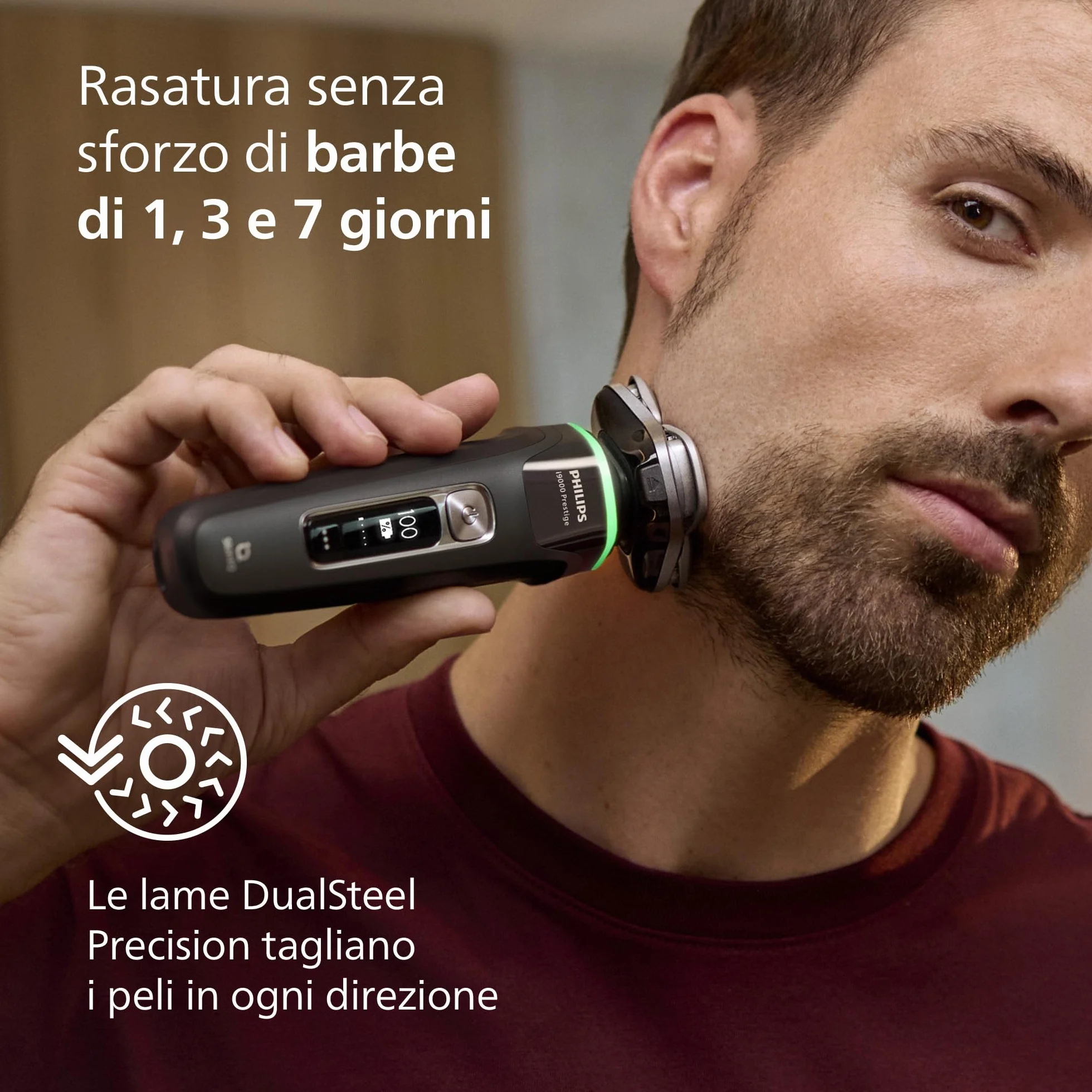 Philips Shaver i9000 Prestige Rasoio Elettrico Wet & Dry Skin IQ Triplo Sistema Lift & Cut Doppie Lame Acciaio 360º XP9207/30