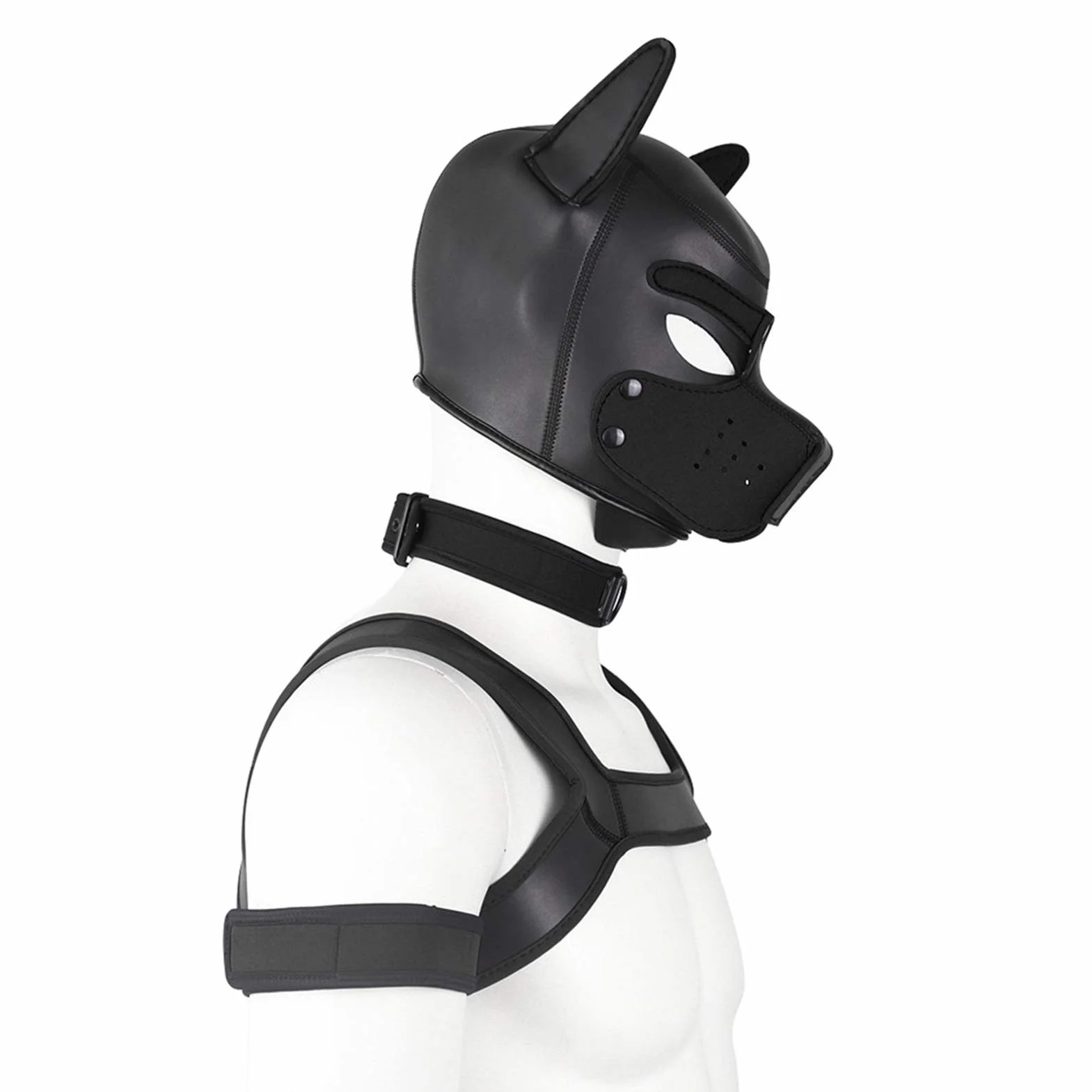 Maschera per cani in lattice morbido con orecchie per cosplay party nero X-Large