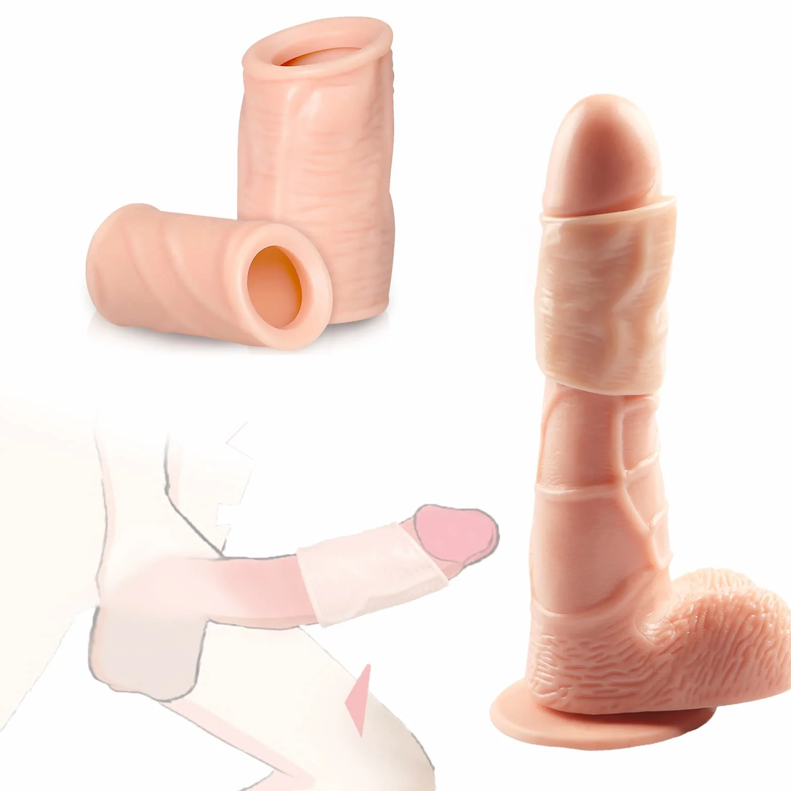 Manicotto Di Prolunga Maschio in Silicone Kit Ortesi Due Pezzi per Uomo