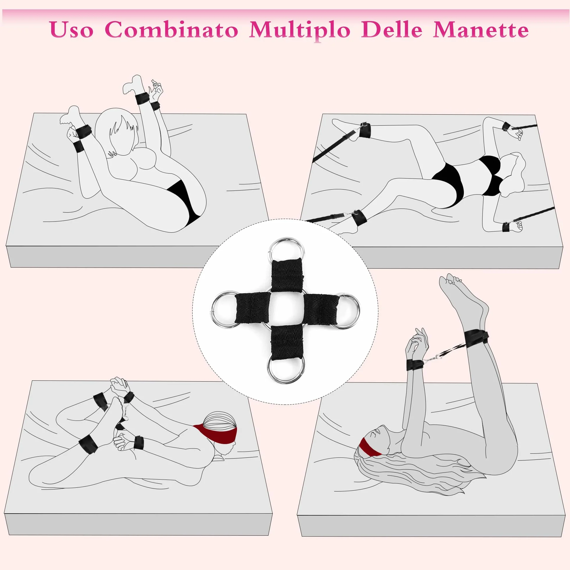 Manette per Coppia Letto Manettes Giochi Erotici Erotiici per Coppie Sexytoysys Donna Coppia Giochi Sessuali Hot per Coppia 6 Kit (Nero)