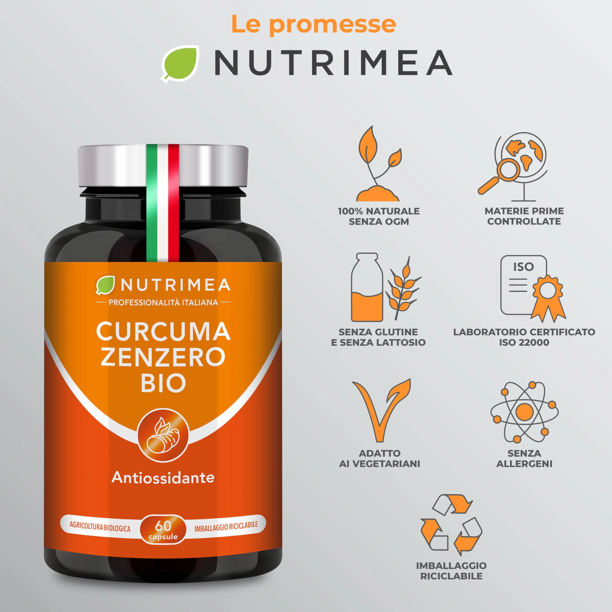 Curcuma Zenzero Biologico 100% Naturale Concentrato di Curcumina Antinfiammatorio Antiossidante Nutrimea