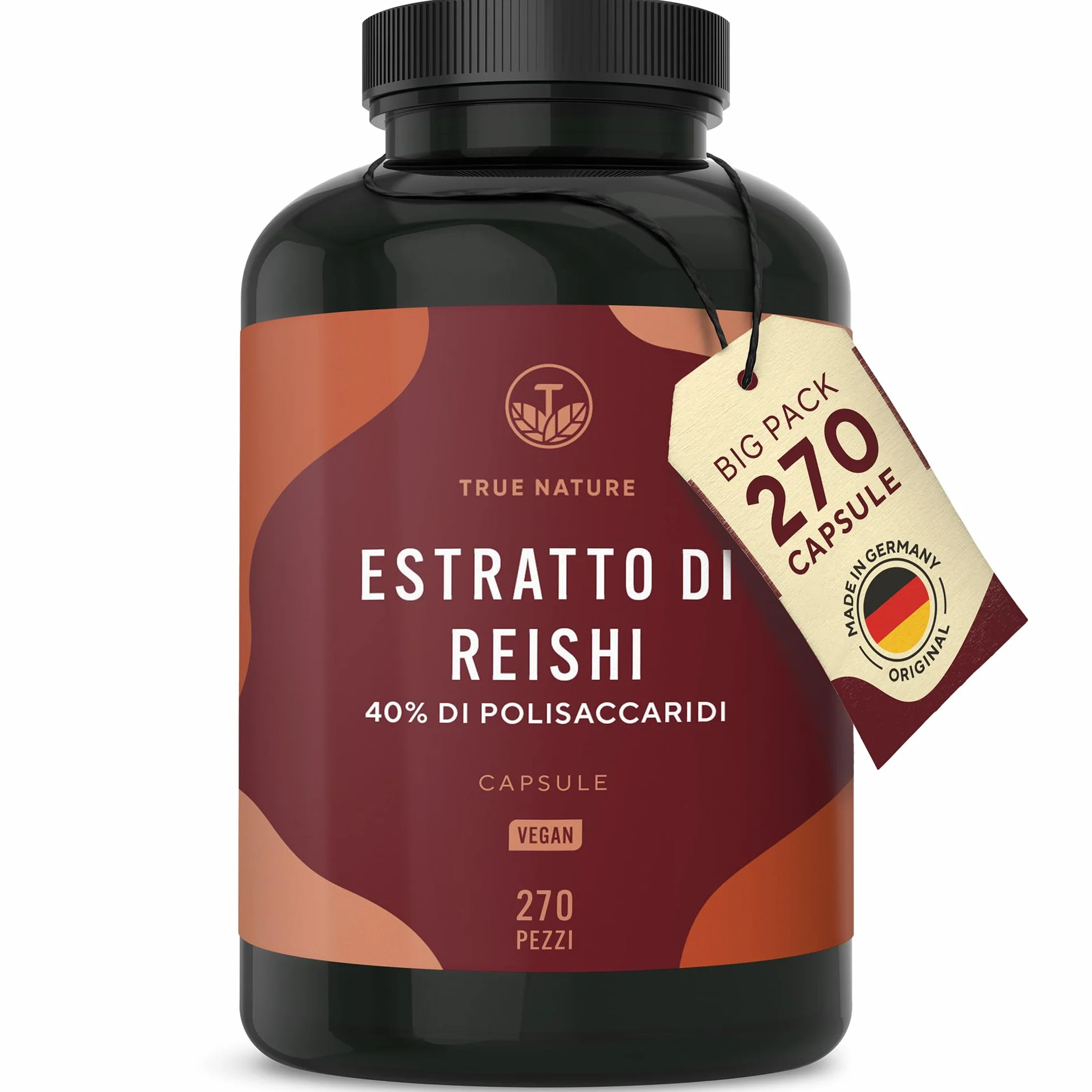 Reishi - 270 Capsule (Big Pack) - 20.100mg al giorno - Alto dosaggio - 40% di polisaccaridi bioattivi - Ganoderma Lucidum puro - fungo cinese Reishi - Vegano, testato in laboratorio - TRUE NATURE