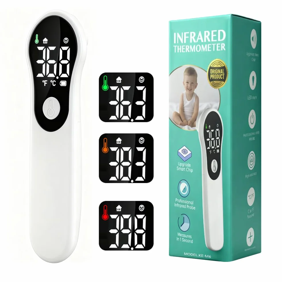 Termometro Febbre Digitale Senza Contatto, Termometro Neonato Bambini Adulti, Termometro Clinico Frontale con Allarme Febbre, Lettura Istantanea 1 Secondo, °C/°F