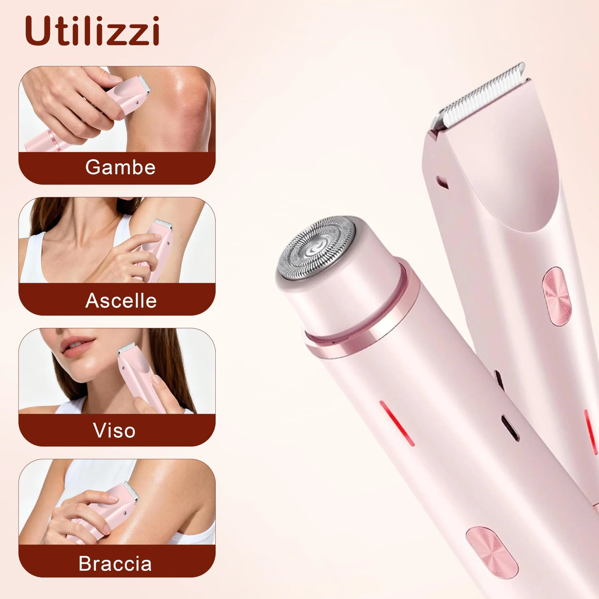 Rasoio Elettrico Donna 2 in 1, Depilatore Elettrico Donna per Rasoio Parti Intime,Rasoio Elettrico Corpo IPX7 Impermeabile,Rasoio Elettrico a Doppia Testa per Donna per Corpo Ascelle Gambe Bikini