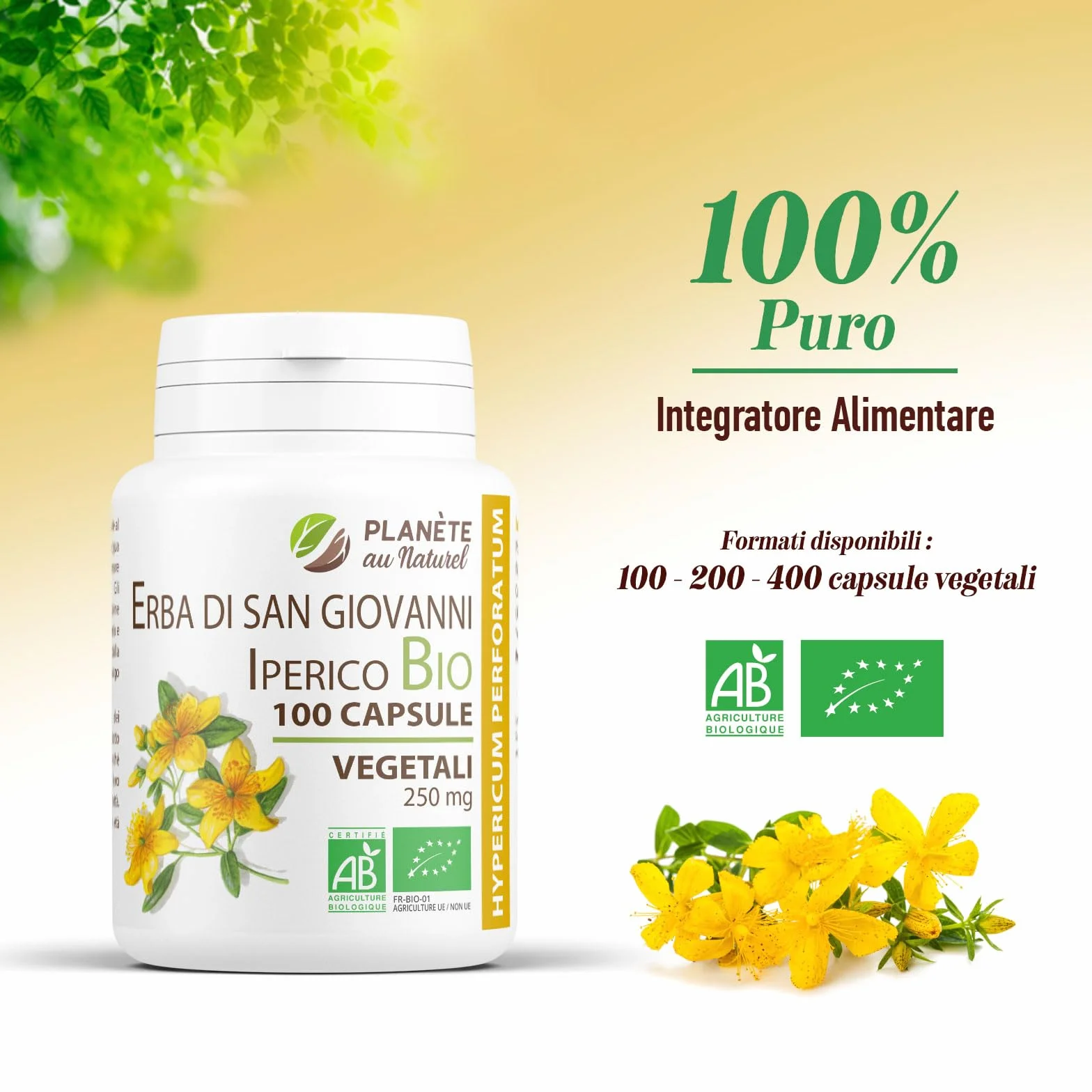 Erba di San Giovanni Bio 250mg - 100 capsule - Hypericum Perforatum - Natureen | Planète au Naturel
