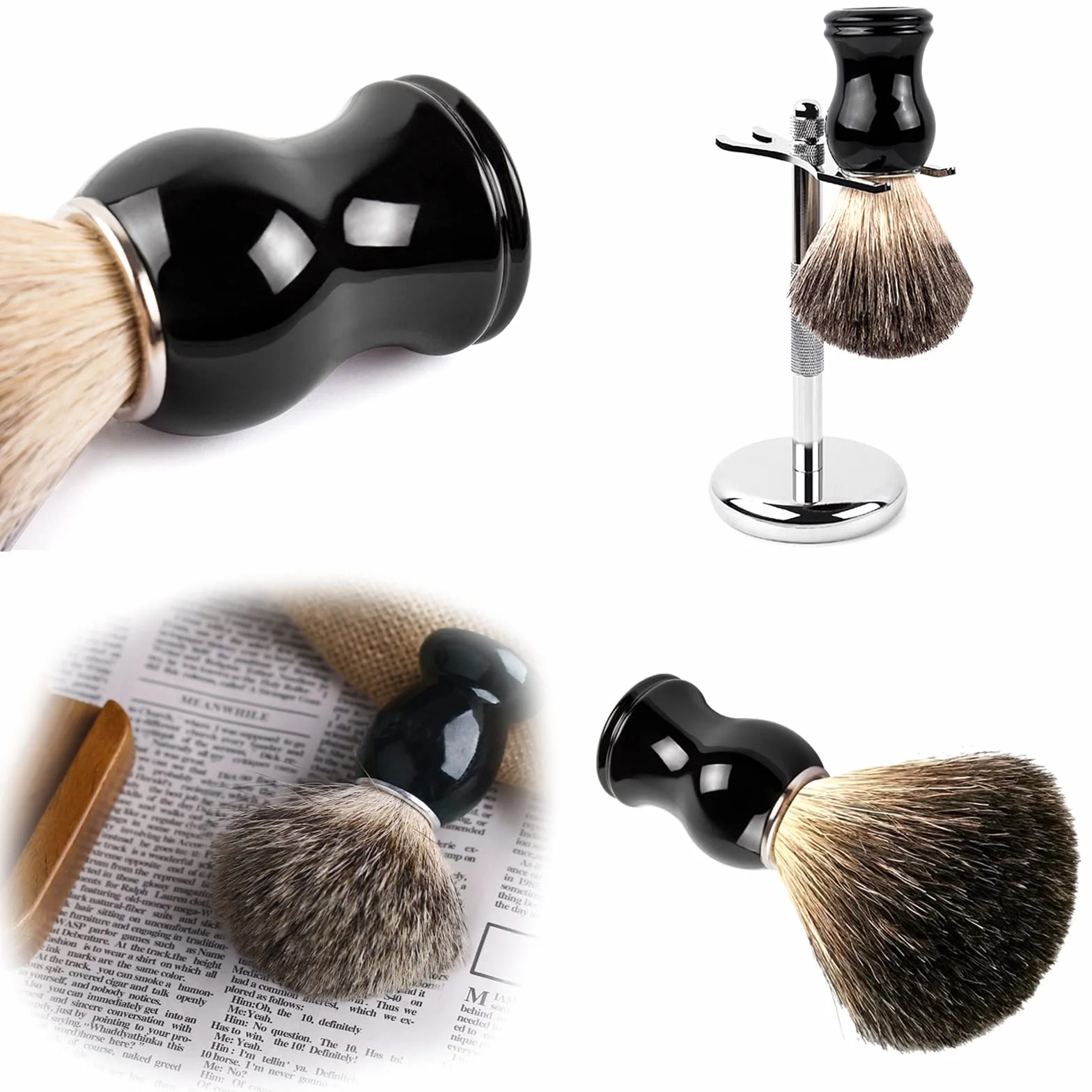 Pennello da Barba in Tasso,Pennello da Barba Professionale in pelo con vere setole di tasso per Sapone Schiuma Crema da Barba,Pennello da Barba per uomo Barbiere Parrucchiere/Salone