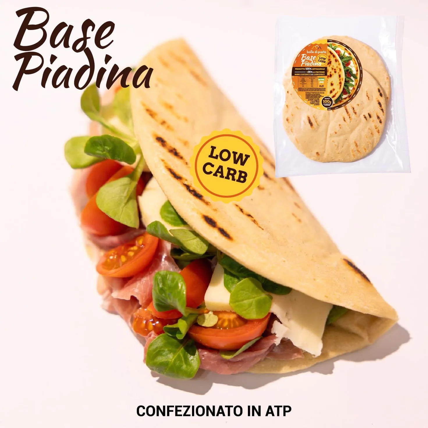 Bolle di Pasta® Base Piadina Low Carb Keto – Piadine Proteiche 100 g – +30% Proteine, Basso Contenuto di Carboidrati – Ideale per Dieta Low Carb e Chetogenica – Piadina Artigianale (3 Confezioni)