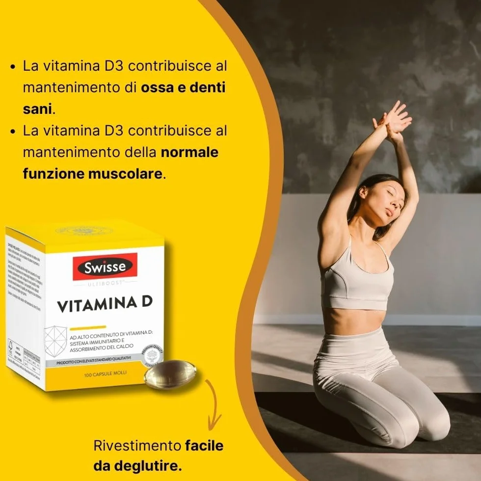 SWISSE Ultiboost- Vitamina D 2000 UI, Integratore Difese Immunitarie Adulti, Integratori Alimentari Donna e Uomo con vitamina D3 per Mantenimento Ossa e Denti Sani, Made in Italy, 100 Capsule Molli