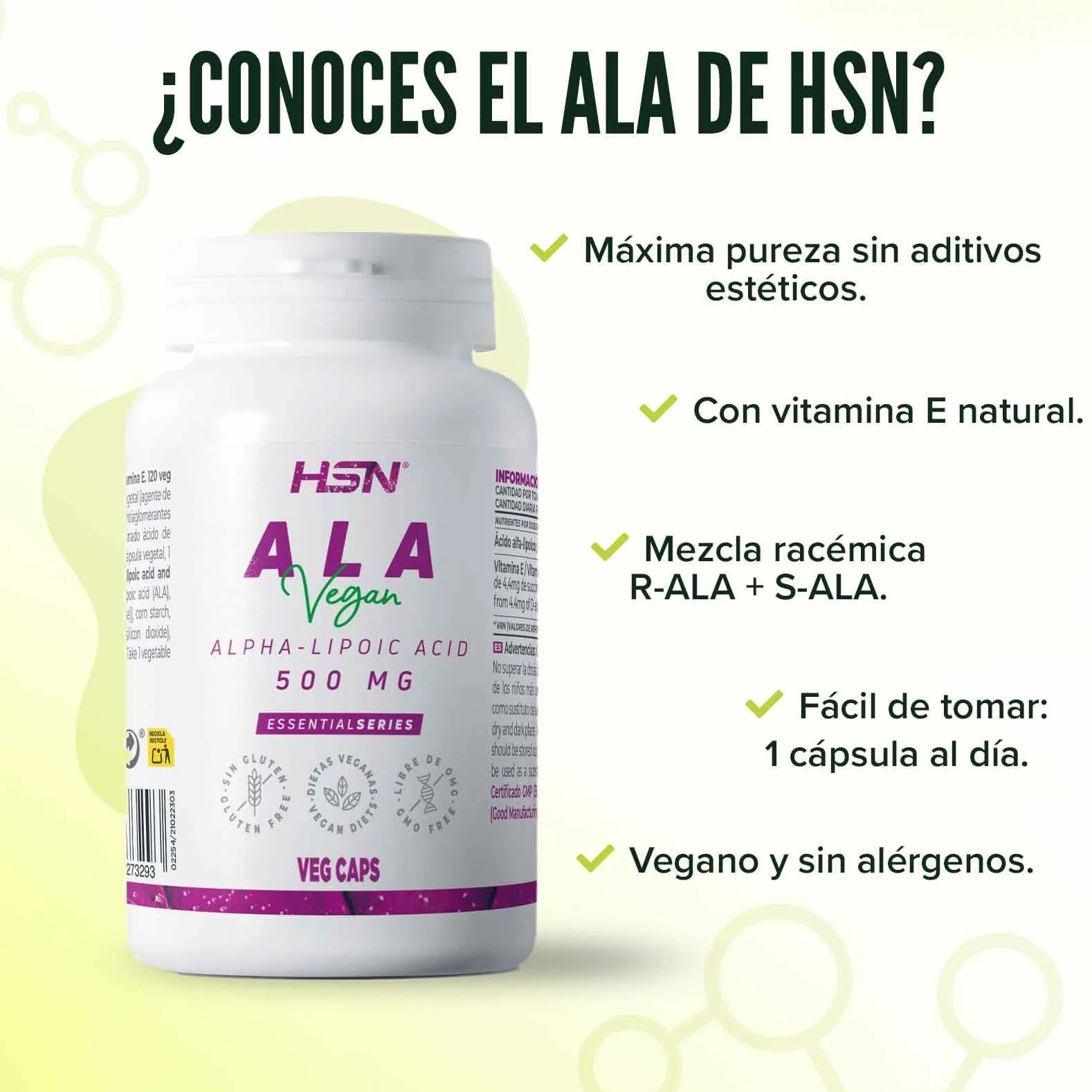 ALA 500 mg Acido Tiottico 120 Capsule Vegetali con Vitamina E Naturale