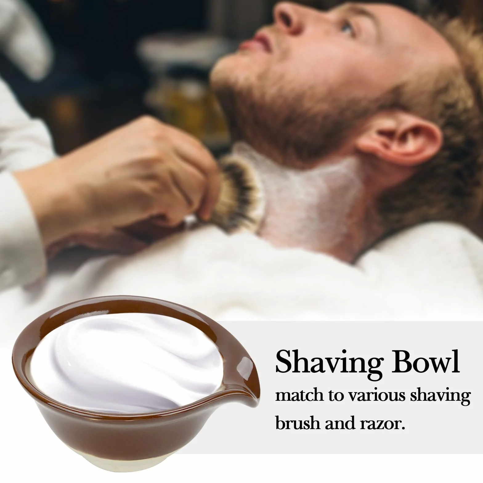 Linkidea Ciotola da Barba in Ceramica, Tazza di Schiuma di Sapone da Barba per Uomo, Tazza di Crema da Barba per Rasoio Bagnato con Barba Larga, Marrone