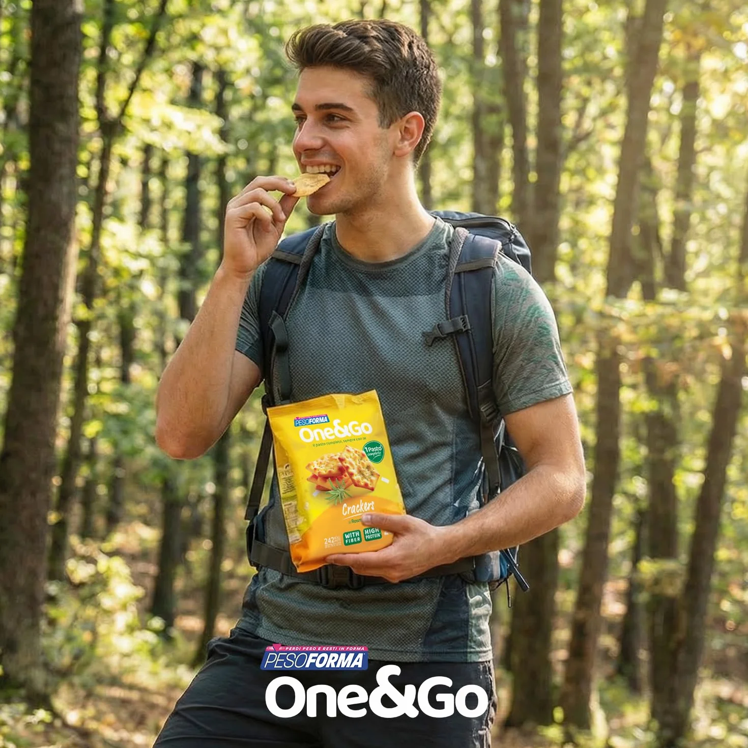 Pesoforma | One&Go Pasto Sostitutivo Crackers al Rosmarino, 60g, 1 Pasto Completo, 242 kcal, High Protein, With Fiber