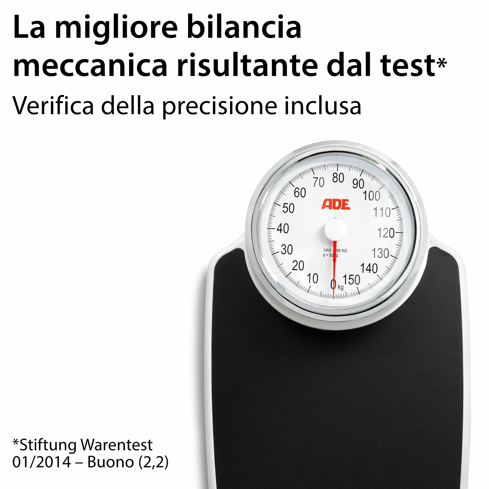 ADE Bilancia pesapersone analogica XL senza batteria | superficie antiscivolo | molto precisa | per piedi grandi | bilancia pesapersone meccanica dal design classico | fino a 160 kg