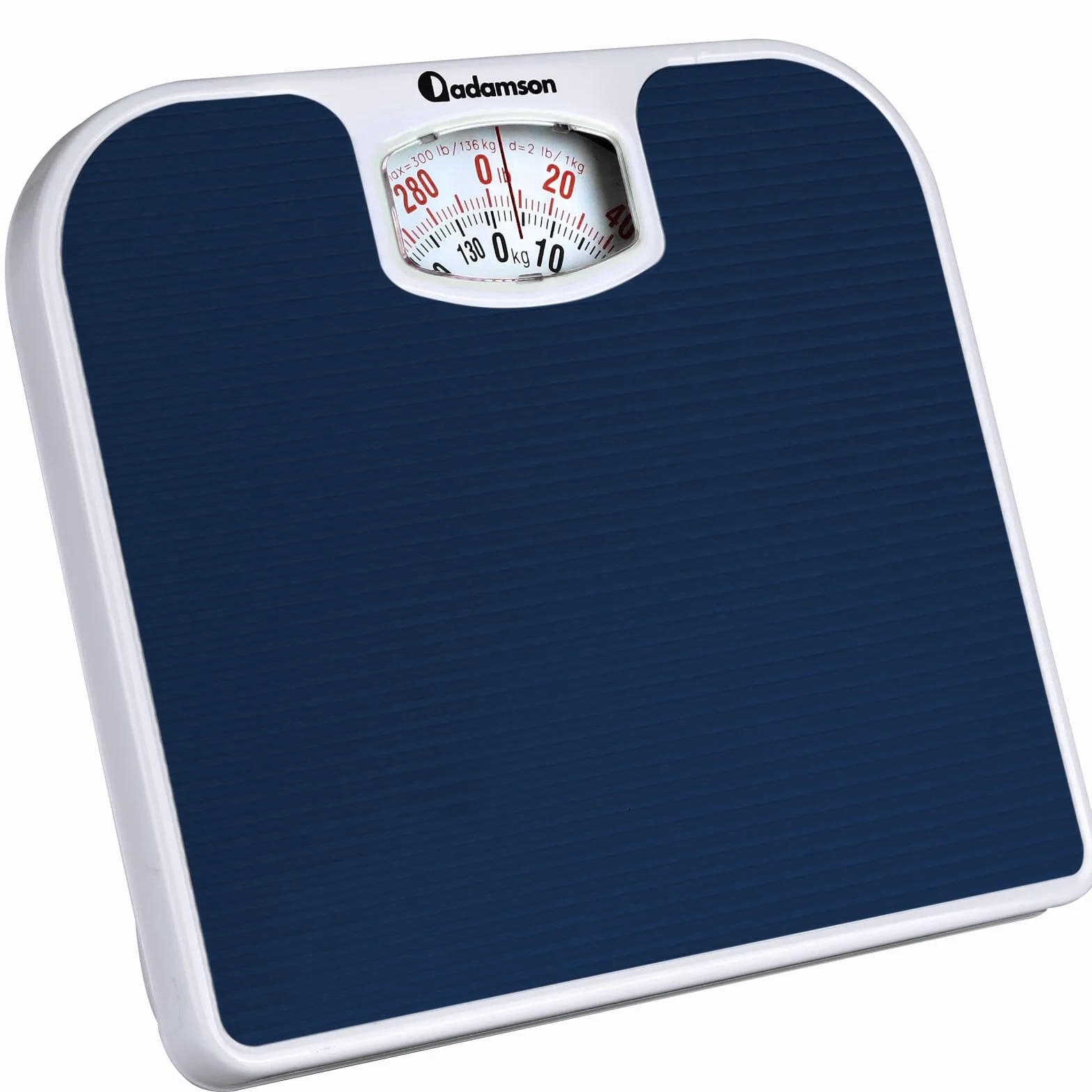 Adamson A21 Bilancia Pesapersone Meccanica - Fino a 136 KG - Superficie in Gomma Antiscivolo - Bilancia Pesapersone Analogica - Bilancia Analogica con 20 Anni DI Garanzia - Blu