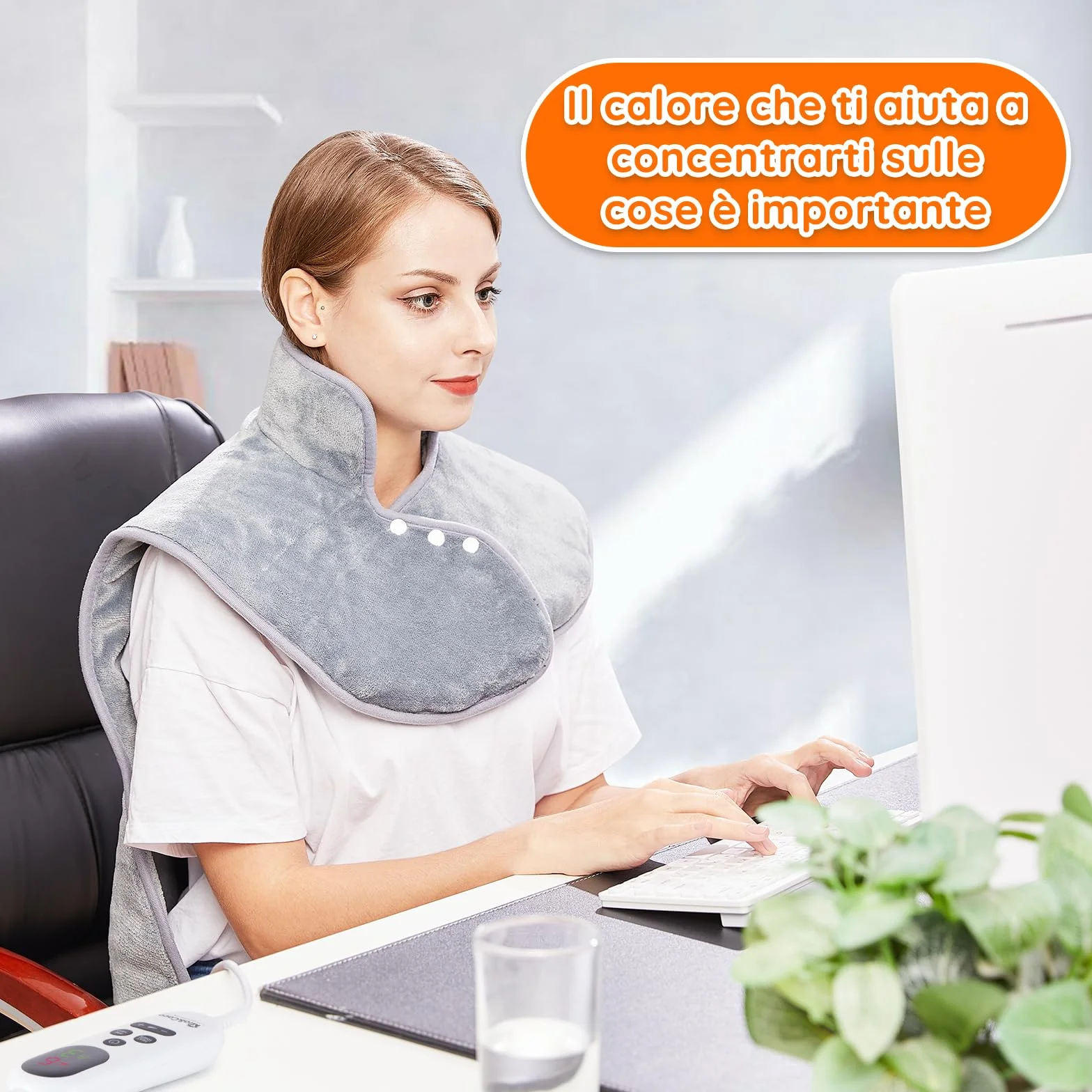 Termoforo Elettrico Cuscino Termico per Collo e Spalle, 60x100cm 6 livelli di riscaldamento, Timer di Spegnimento Automatico 2 ore, con Cintura in Vita, Scaldaschiena, Flanella, Lavabile in Lavatrice