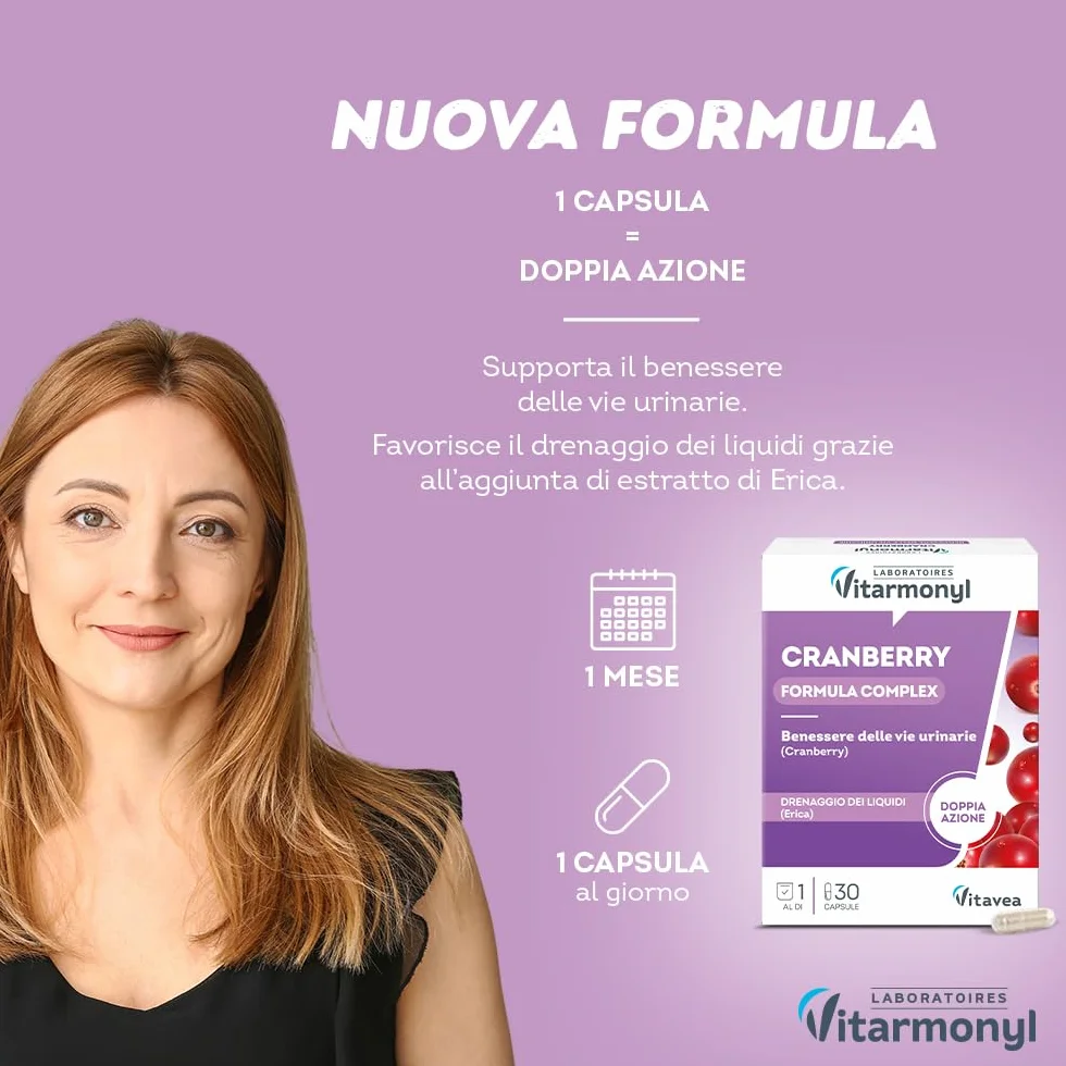 Vitarmonyl Nuova Formula Cranberry Integratore Vie Urinarie Alta Concentrazione 1 Capsula Mirtillo Rosso Erica Cistite 1 Mese