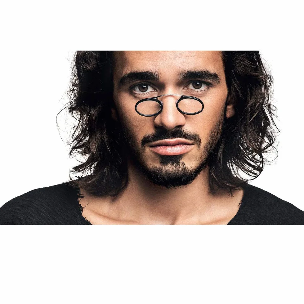 KoKoBin Occhiali da Lettura Unisex Ultraleggeri Mini Nose Clip Non Indossati Antiscivolo - Uomo Donna Sempre a Portata di Mano (Nero +2.0)