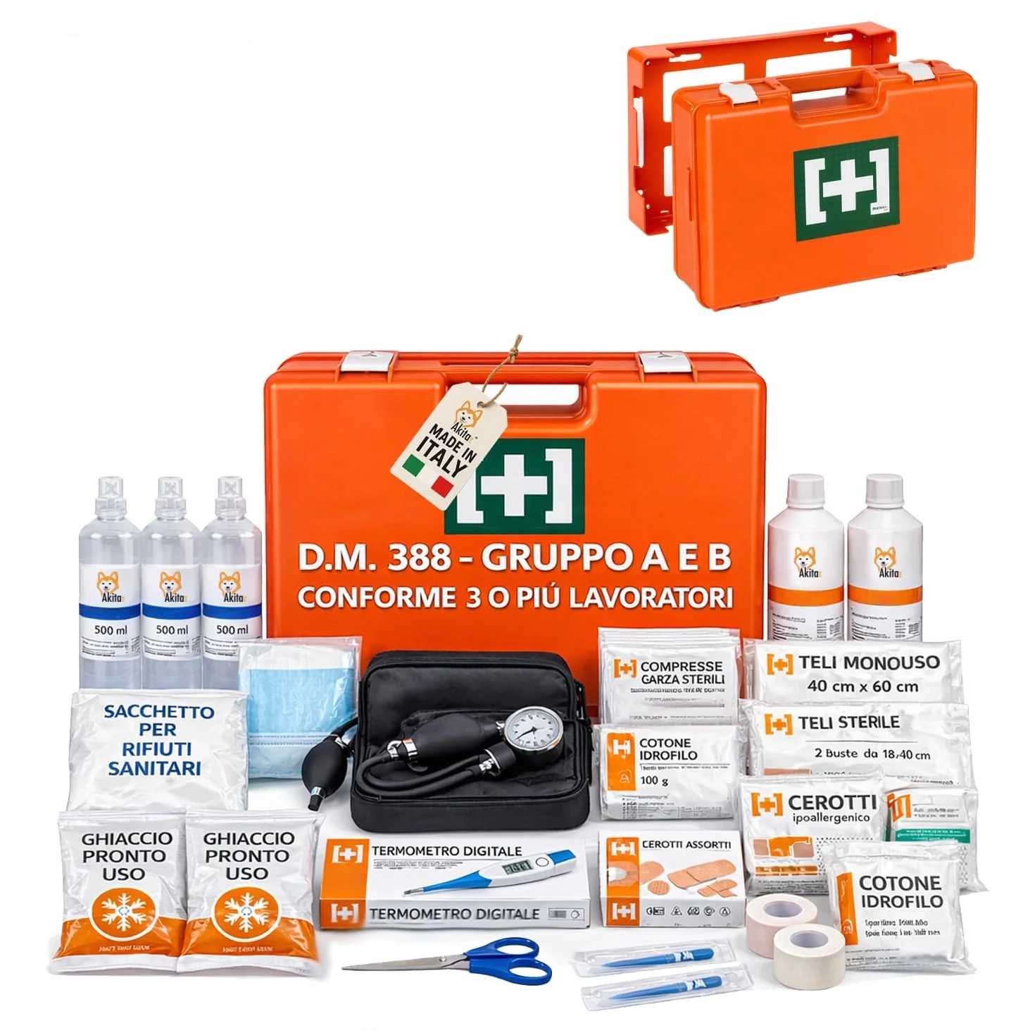 Kit Pronto Soccorso Aziendale DM 388 con Misuratore Pressione, Staffa, Made in Italy