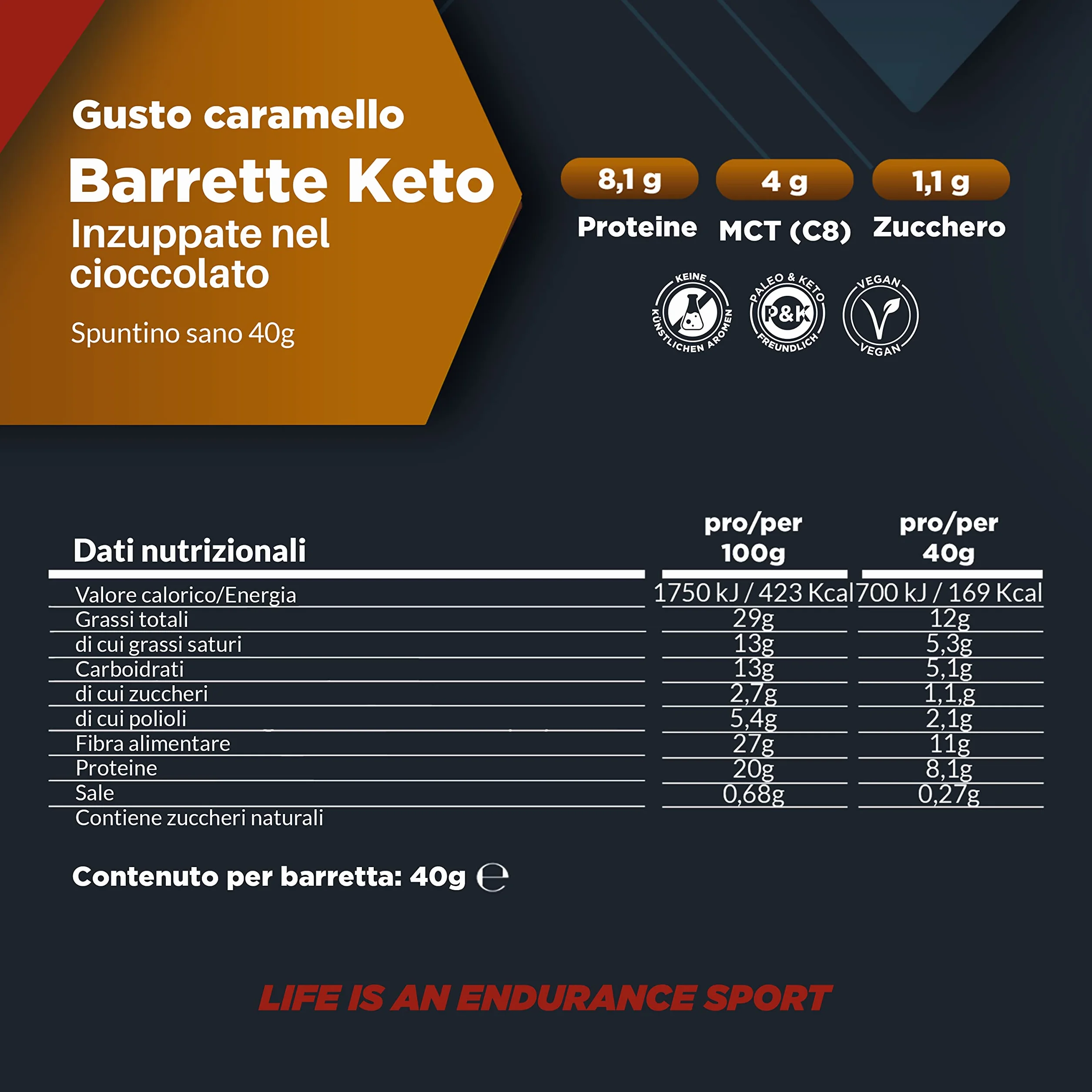 Keto Bar 12 Pack Caramello 480g Low Carb Paleo Vegan