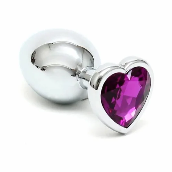 BONDAGERIE® Plug anale gioiello a forma di cuore, colore viola, sacchetto incluso, Taglia M