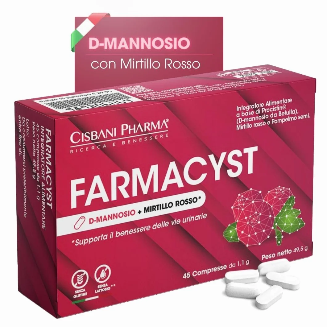 CISBANI PHARMA Farmacyst 45 compresse D-Mannosio, Mirtillo Rosso e Semi di Pompelmo - Integratore per Vie Urinarie