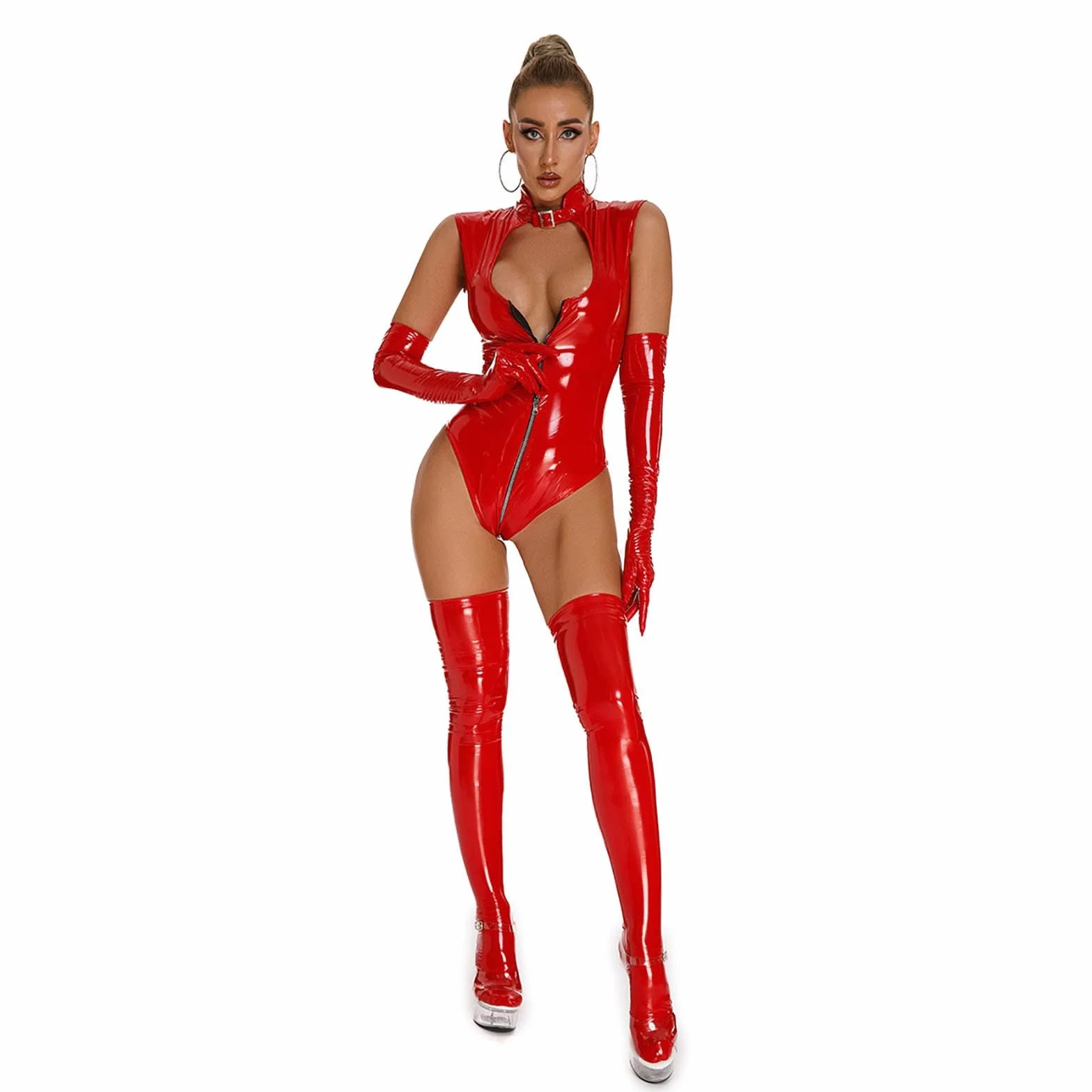 Lingerie da donna in lattice look bagnato body senza maniche tuta in vernice e pelle sexy costumi erotici